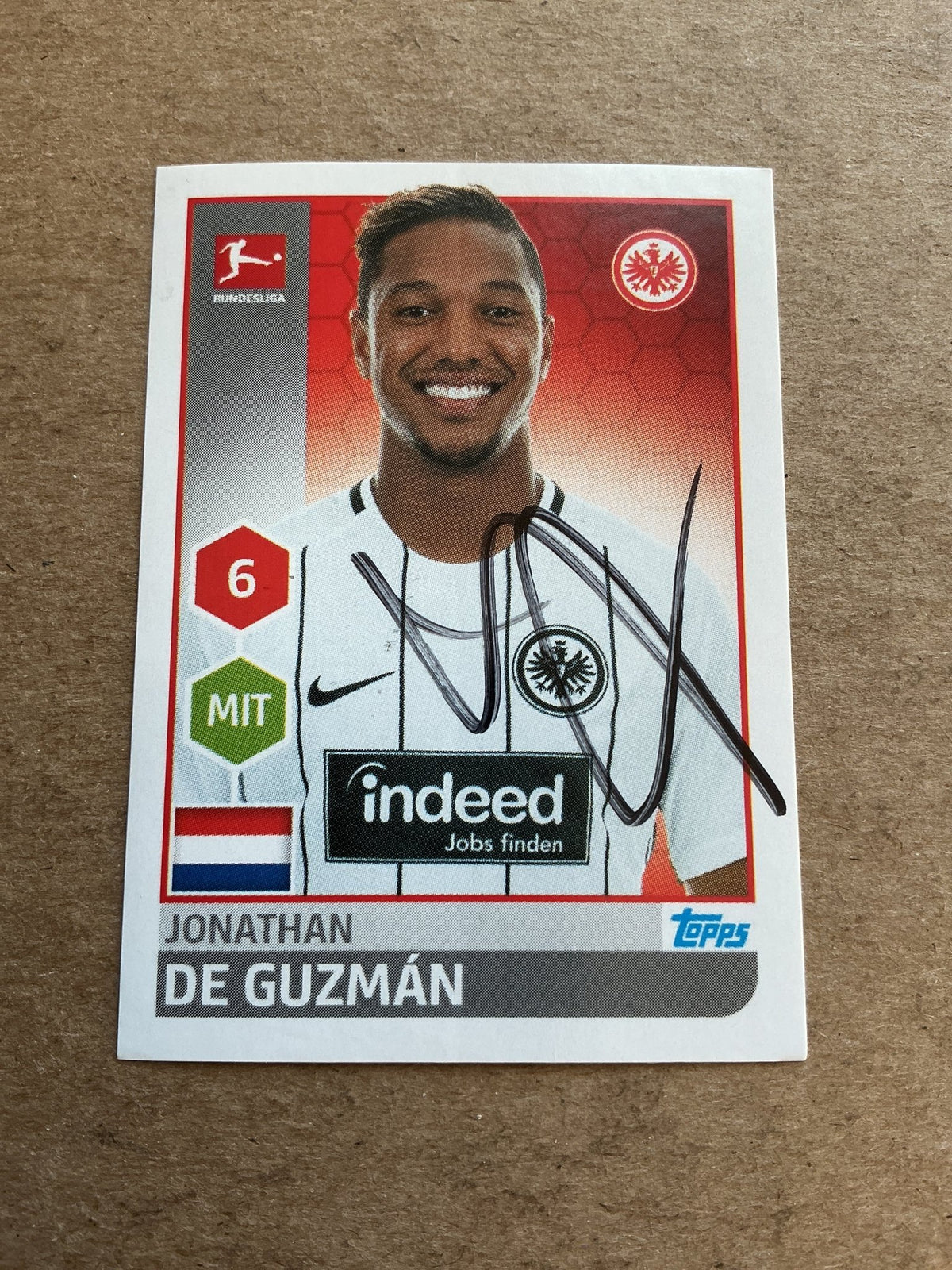Jonathan de Guzmán, Netherlands 🇳🇱 Eintracht Frankfurt 2017/18 Topps hand signed - Autographs-World