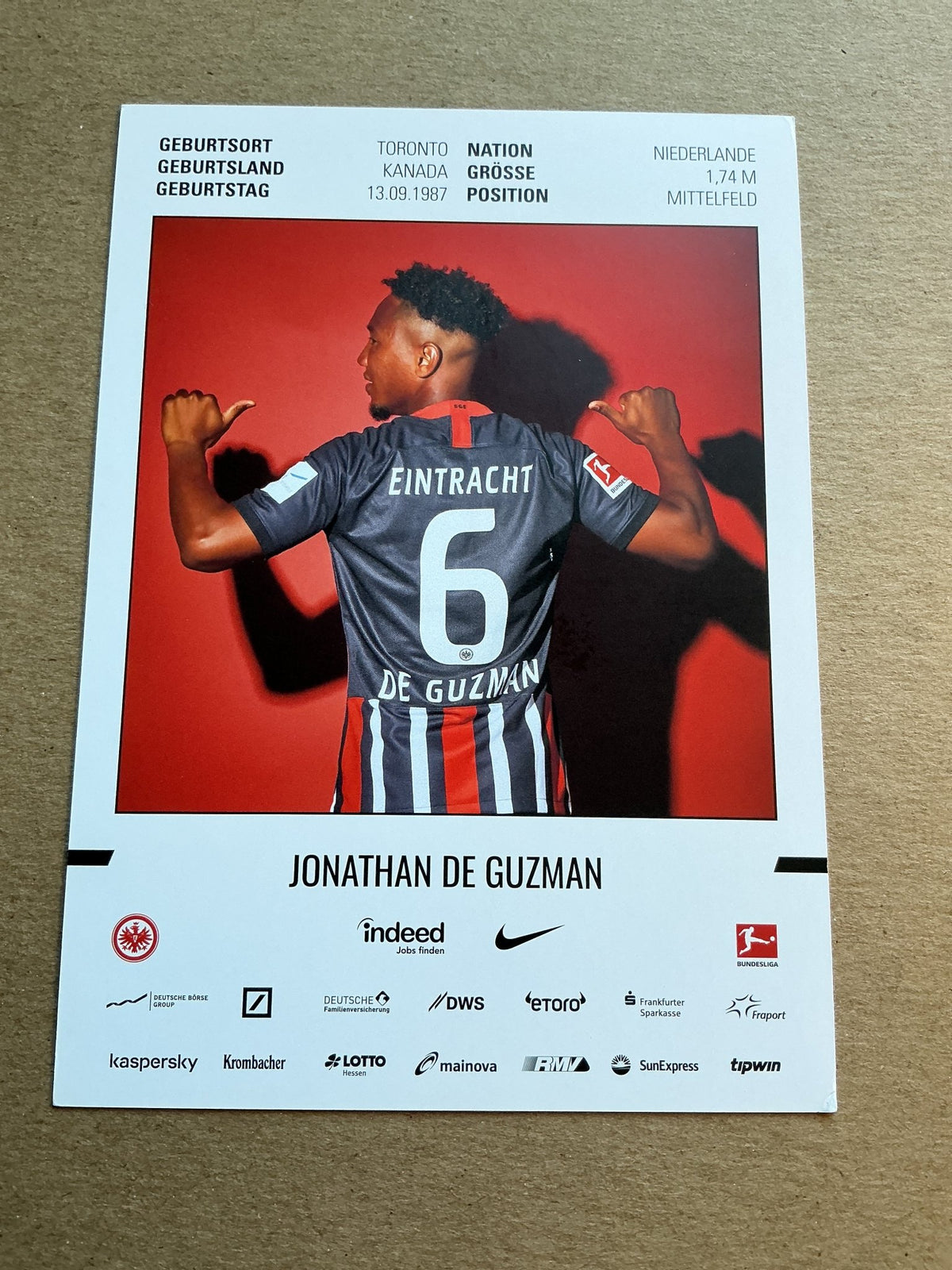 Jonathan de Guzman, Netherlands 🇳🇱 Eintracht Frankfurt 2019/20 hand signed - Autographs-World
