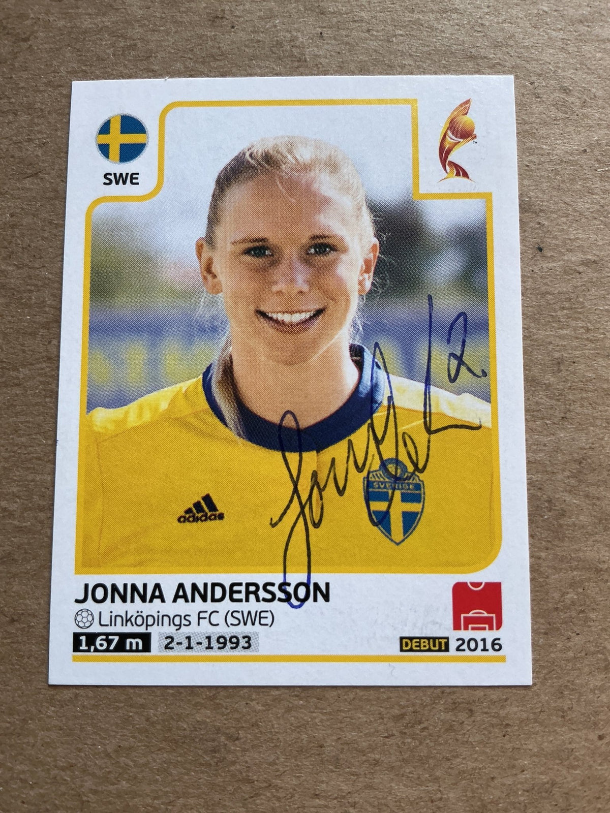 Jonna Andersson, Sweden 🇸🇪 FIFA Women’s Euro Cup 2017 Panini hand signed - Autographs-World