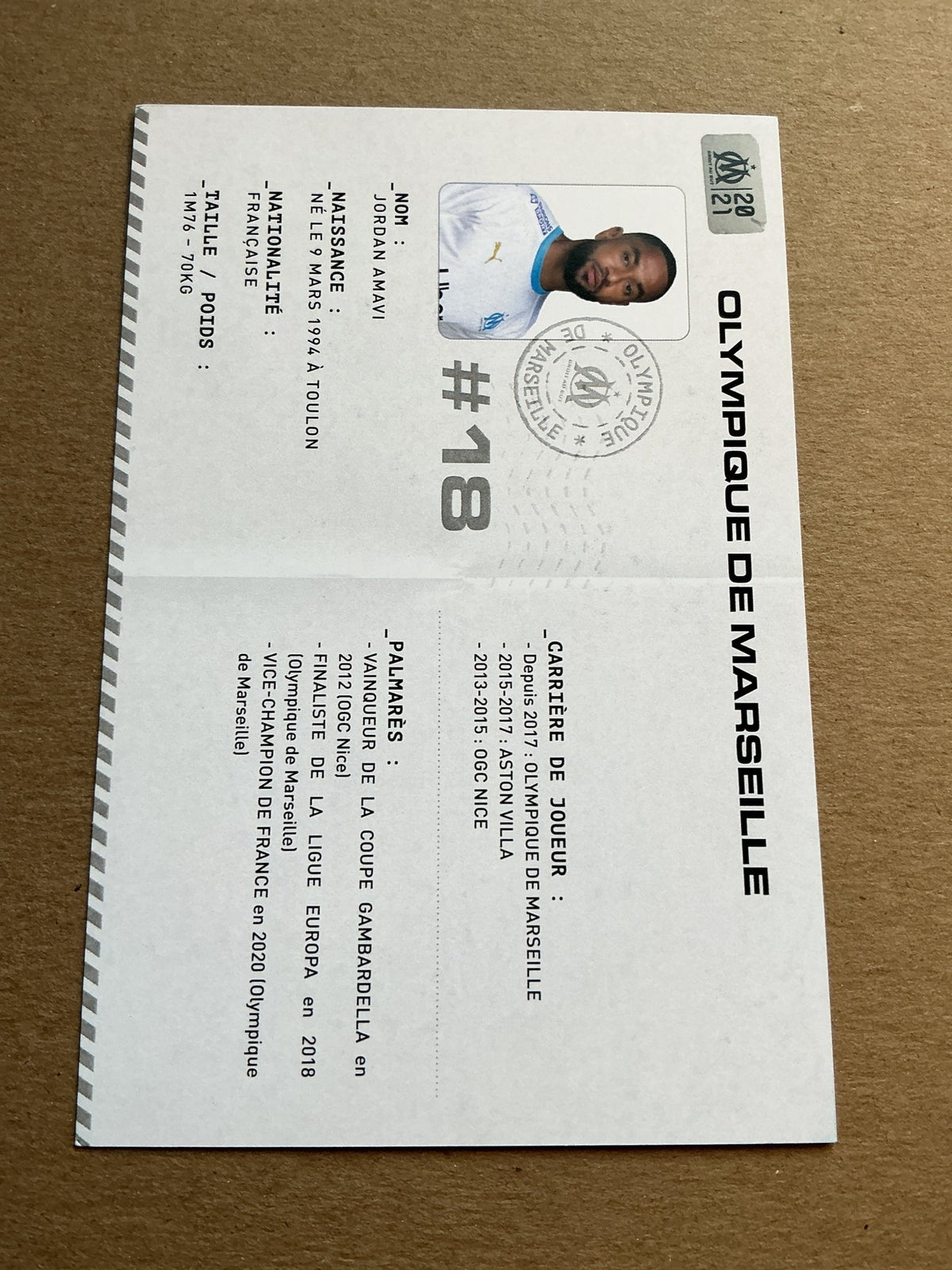 Jordan Amavi, France 🇫🇷 Olympique Marseille 2020/21 hand signed - Autographs-World