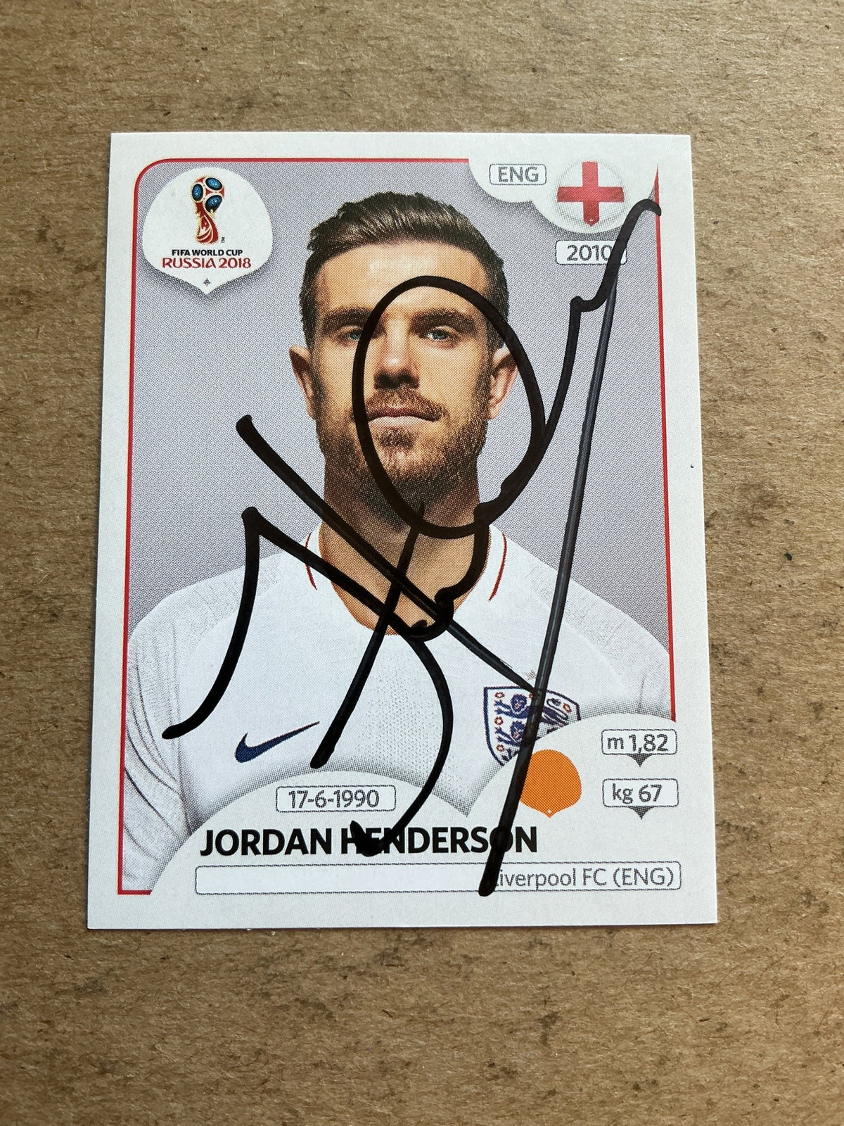 Jordan Henderson, England 🏴󠁧󠁢󠁥󠁮󠁧󠁿 FIFA World Cup 2018 Panini hand signed - Autographs-World