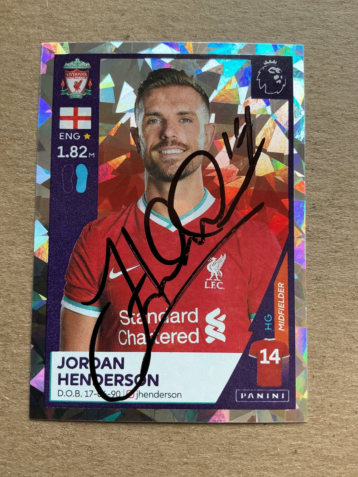 Jordan Henderson, England 🏴󠁧󠁢󠁥󠁮󠁧󠁿 Liverpool FC 2021 Panini hand signed - Autographs-World