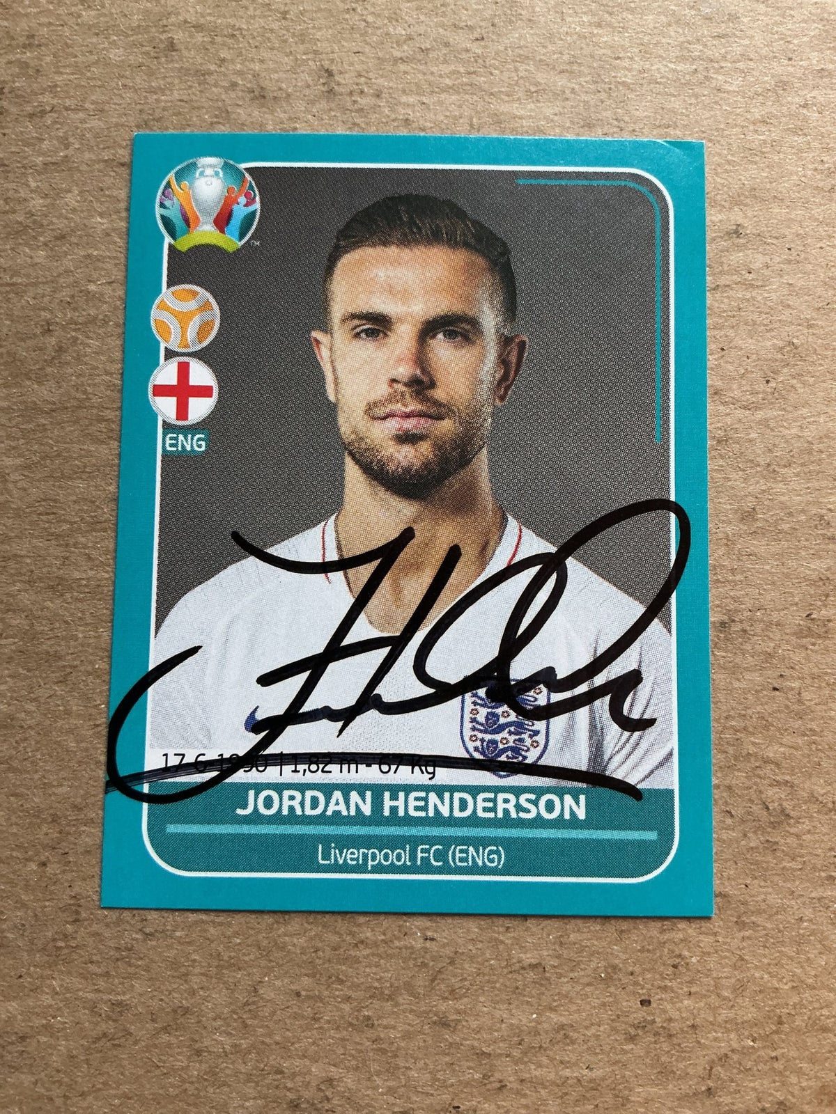 Jordan Henderson, England 🏴󠁧󠁢󠁥󠁮󠁧󠁿 UEFA Euro 2020 Panini hand signed - Autographs-World