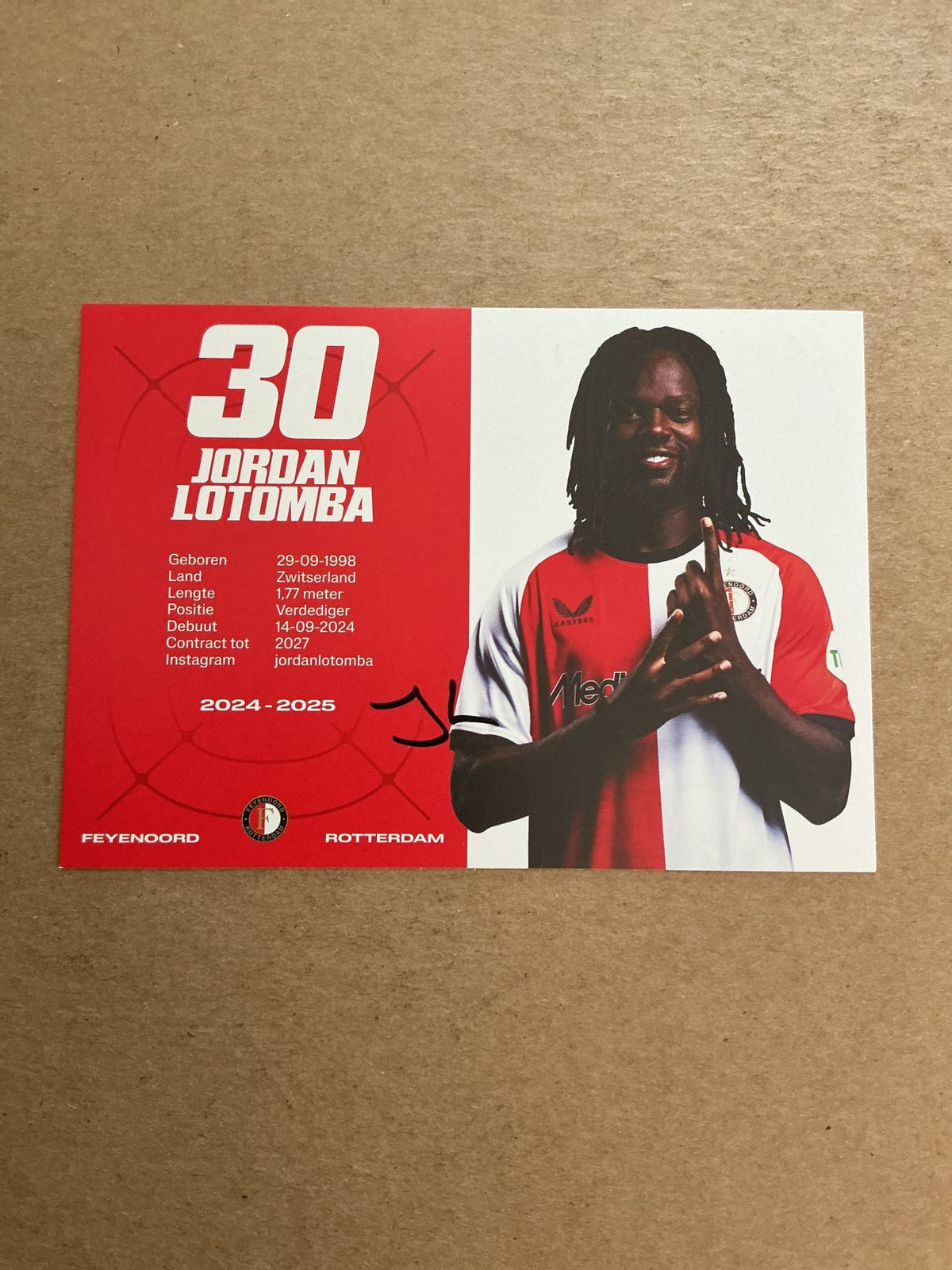 Jordan Lotomba, Switzerland 🇨🇭 Feyenoord Rotterdam 2024/25 hand signed - Autographs-World