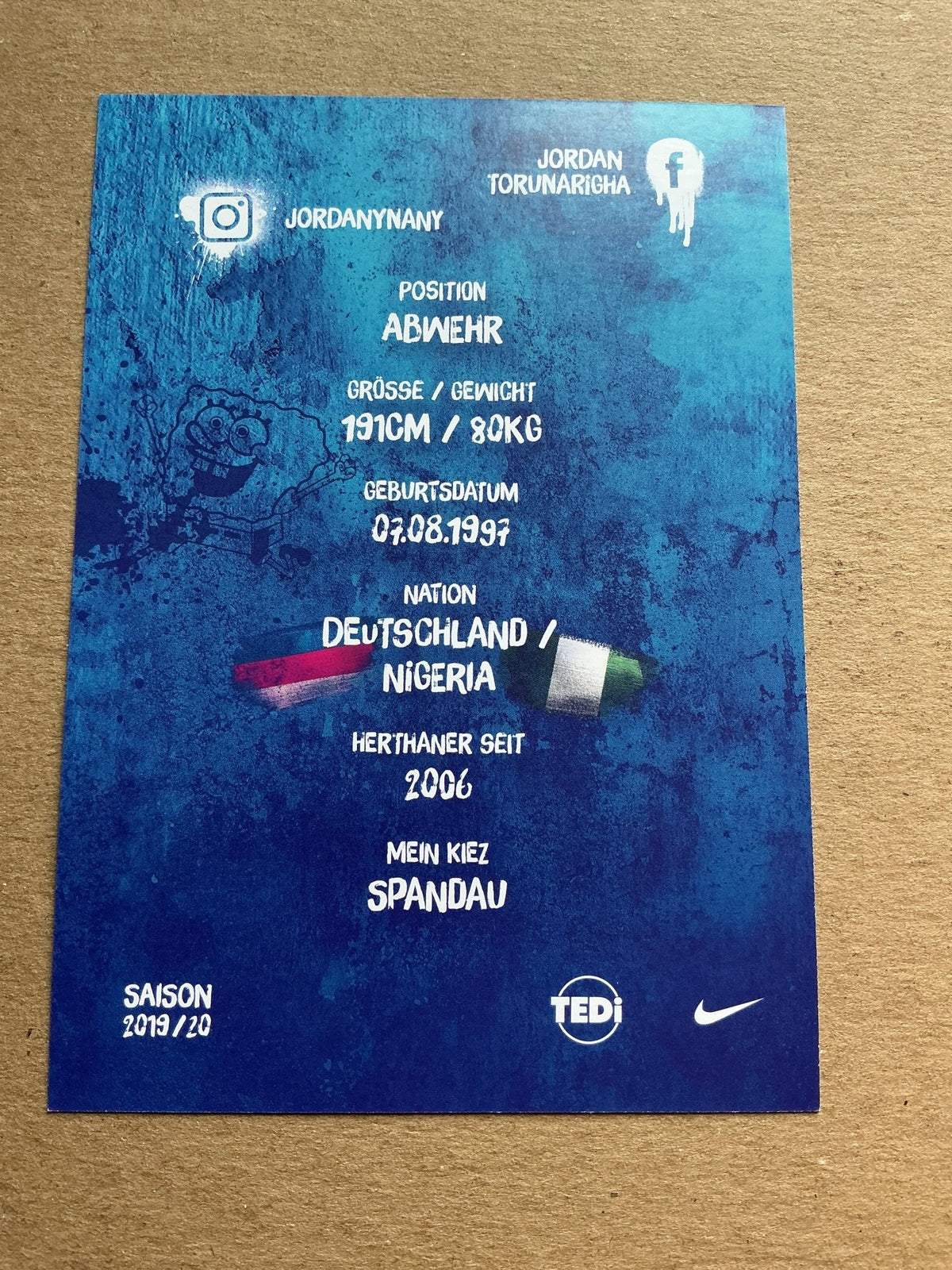 Jordan Torunarigha, Germany 🇩🇪 Hertha BSC Berlin 2019/20 hand signed - Autographs-World