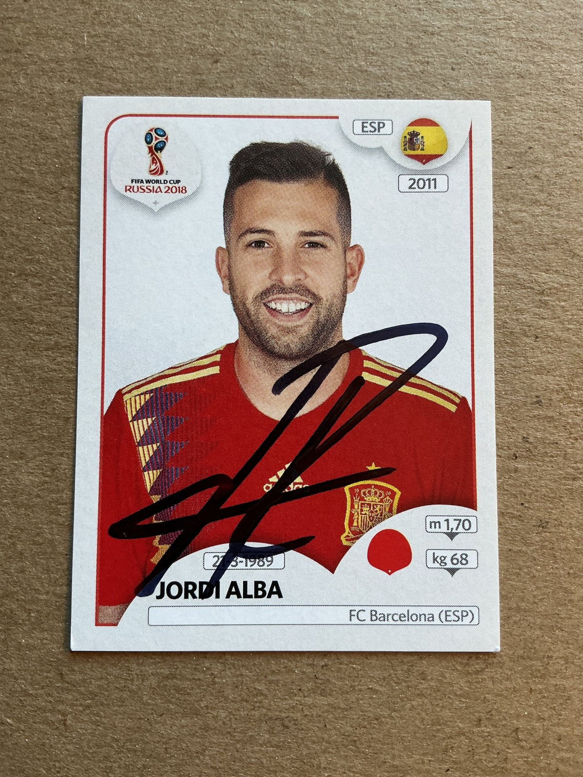 Jordi Alba, Spain 🇪🇸 FIFA World Cup 2018 Panini hand signed - Autographs-World