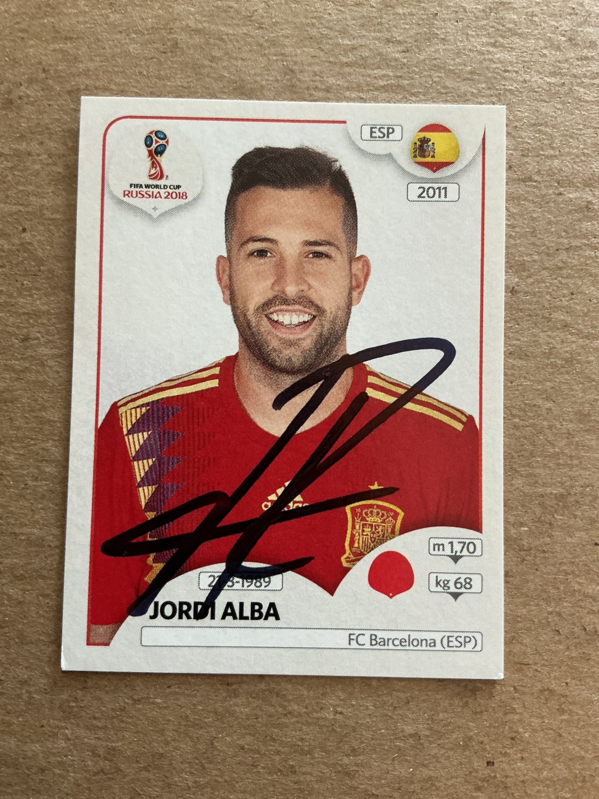 Jordi Alba, Spain 🇪🇸 FIFA World Cup 2018 Panini hand signed - Autographs-World