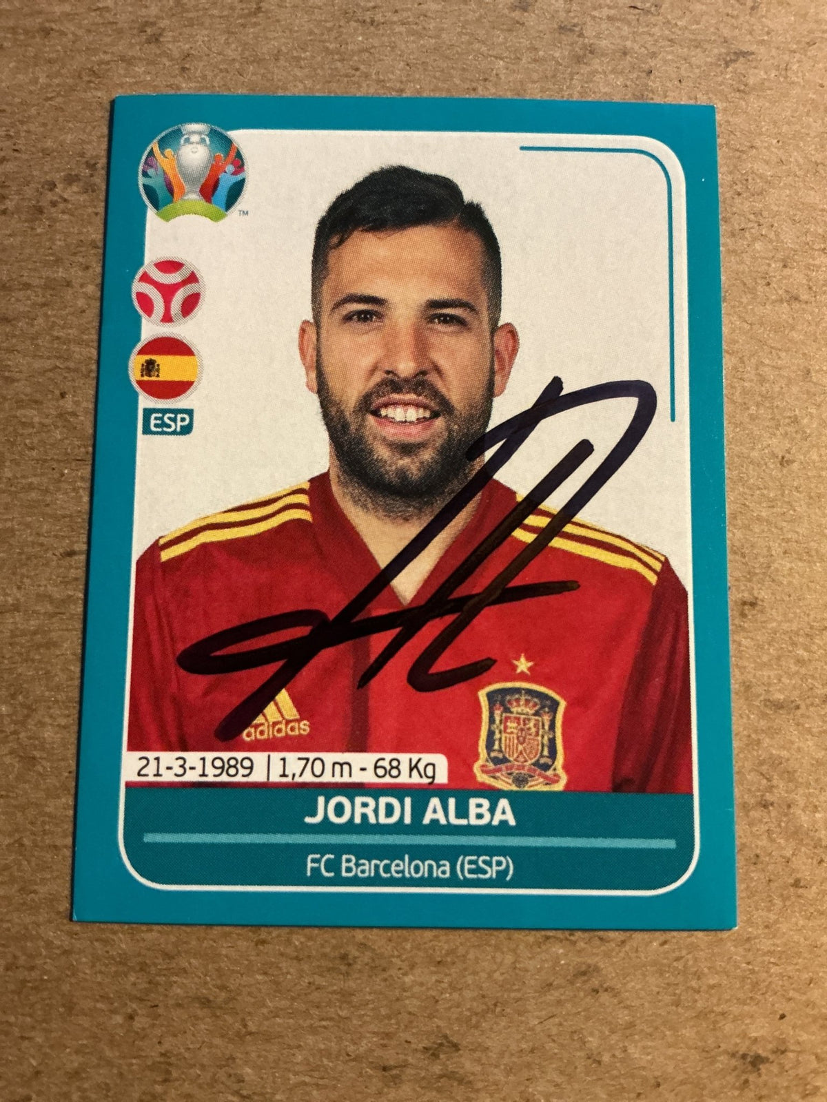 Jordi Alba, Spain 🇪🇸 UEFA Euro 2020 Panini hand signed - Autographs-World