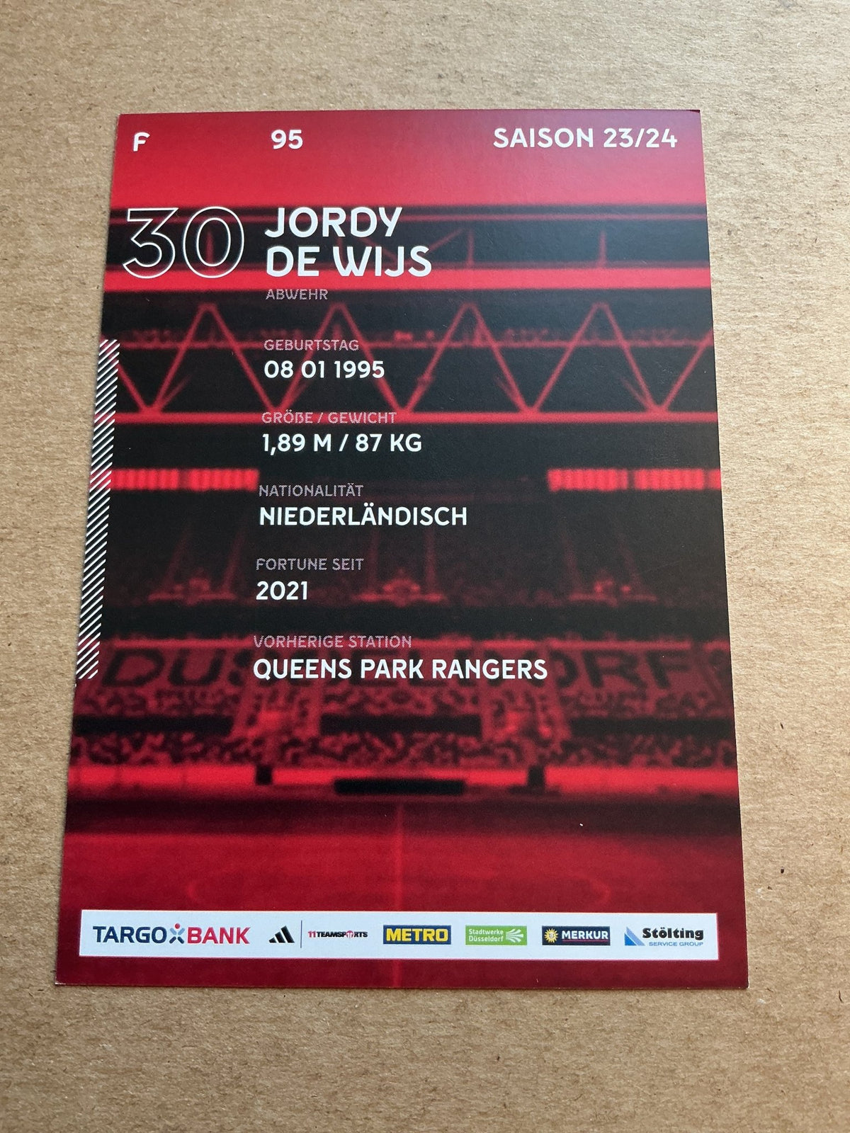 Jordy de Wijs, Netherlands 🇳🇱 Fortuna Düsseldorf 2023/24 hand signed - Autographs-World