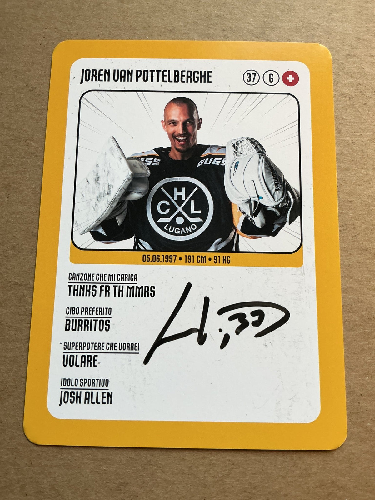 Joren van Pottelberghe, Switzerland 🇨🇭 HC Lugano 2025/26 hand signed - Autographs-World