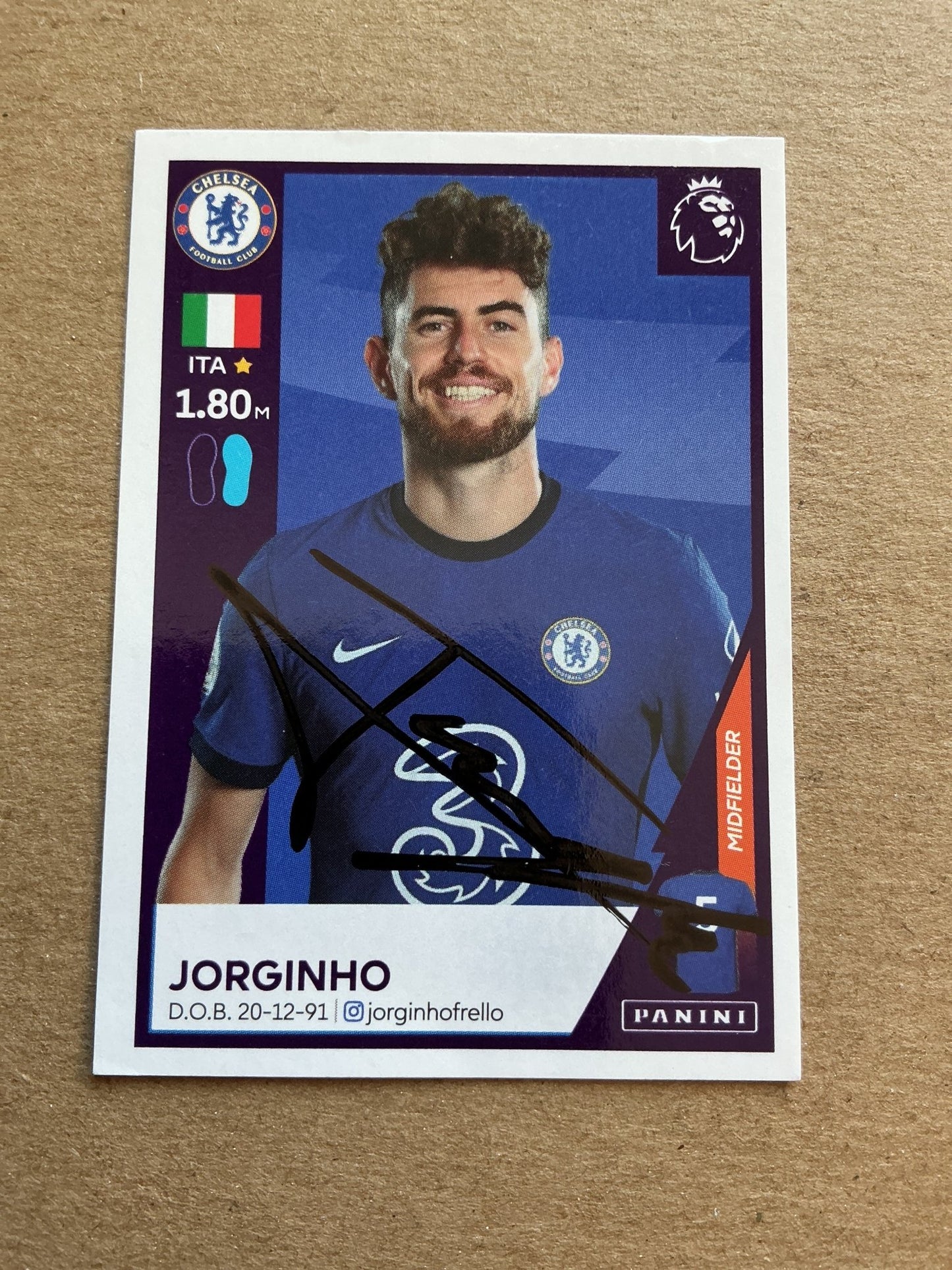Jorginho, Italy 🇮🇹 Chelsea FC 2021 Panini hand signed - Autographs-World