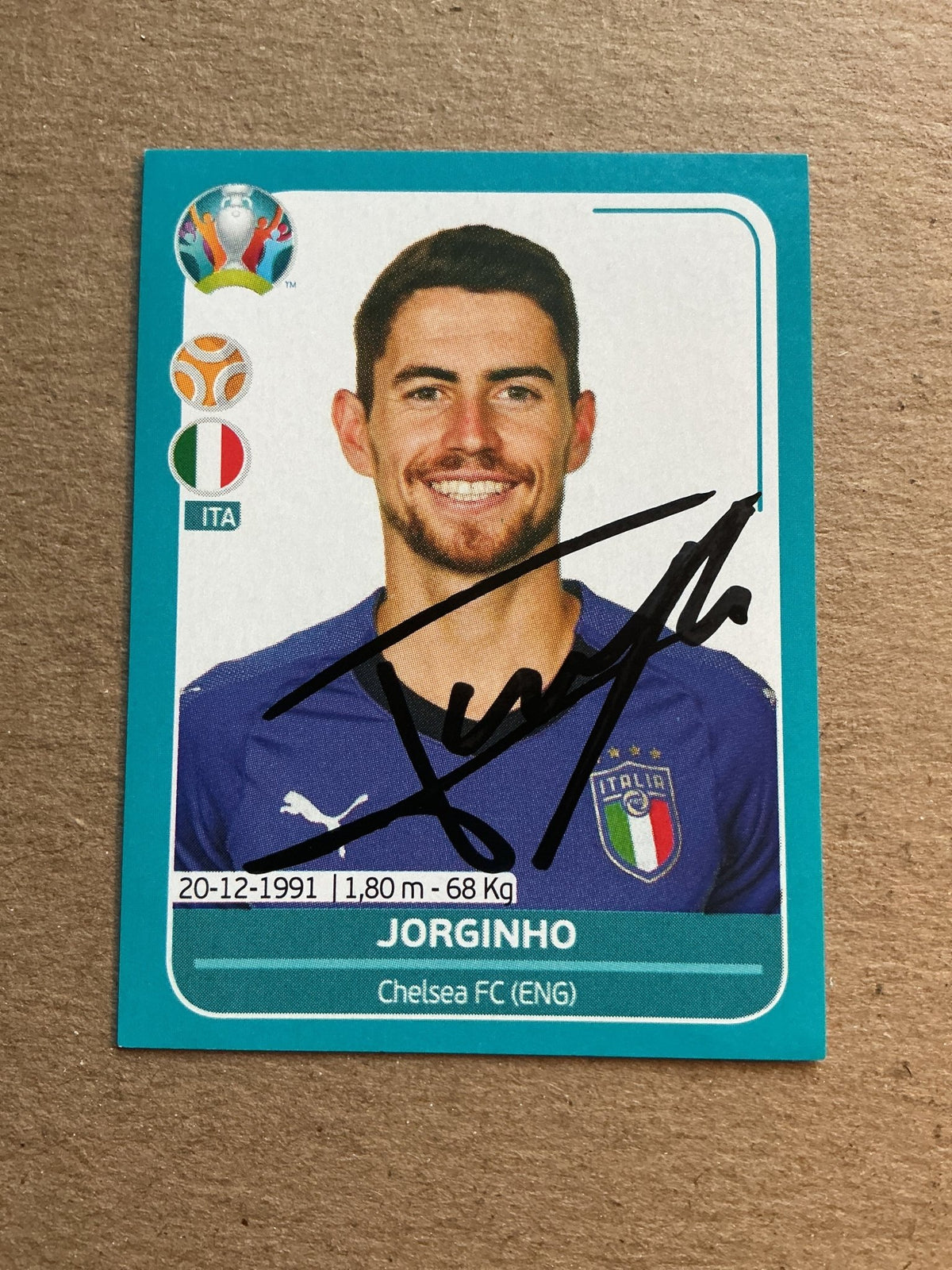 Jorginho, Italy 🇮🇹 UEFA Euro 2020 Panini hand signed - Autographs-World