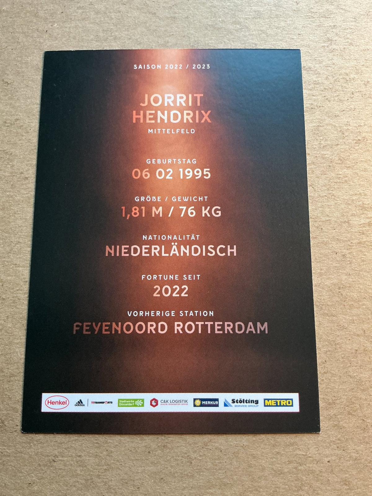 Jorrit Hendrix, Netherlands 🇳🇱 Fortuna Düsseldorf 2022/23 hand signed - Autographs-World
