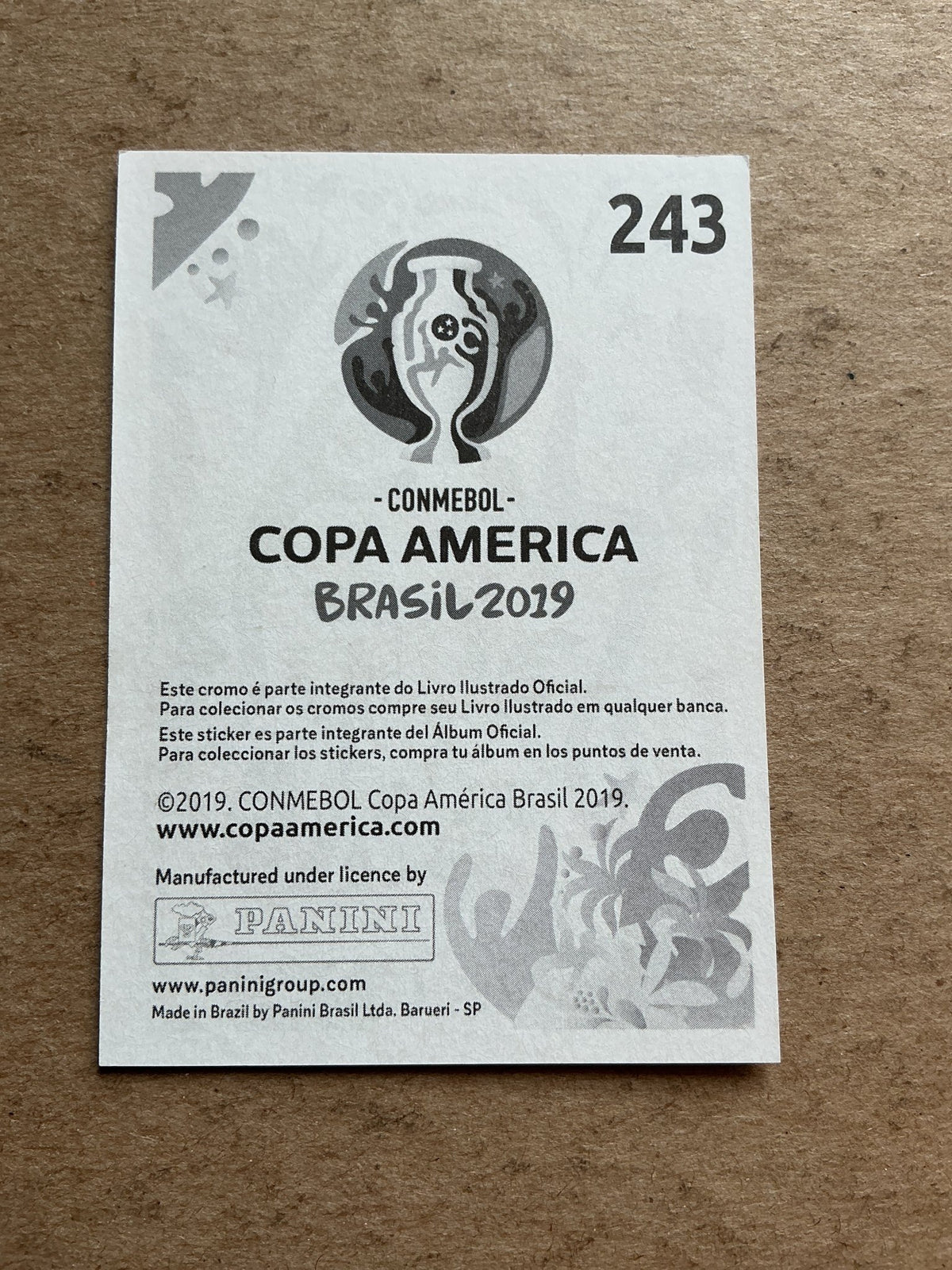 Jose Giménez, Uruguay 🇺🇾 Copa America 2019 Panini hand signed - Autographs-World