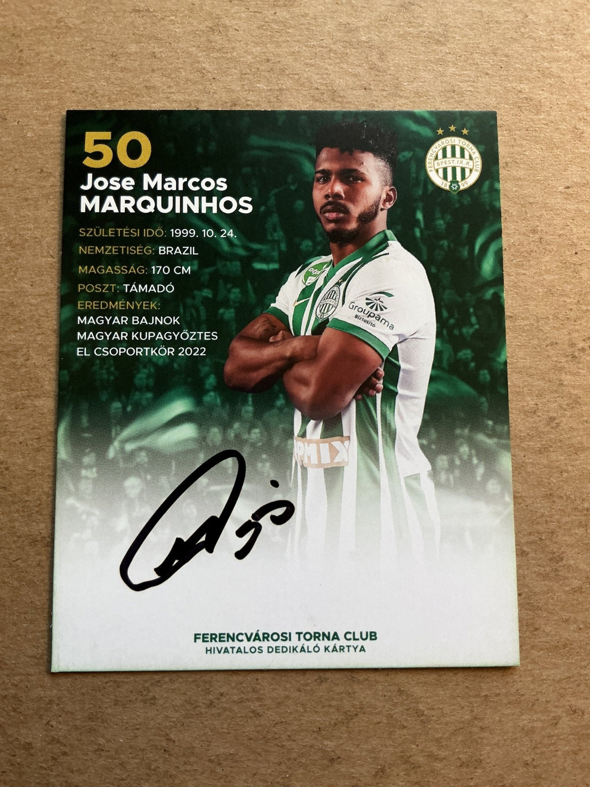 Jose Marcos Marquinhos, Brazil 🇧🇷 Ferencváros 2022/23 hand signed - Autographs-World