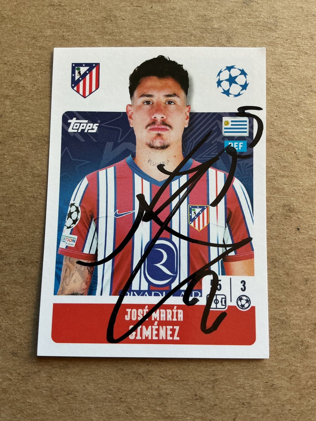 José María Giménez, Uruguay 🇺🇾 Atletico Madrid 2024/25 Topps hand signed - Autographs-World