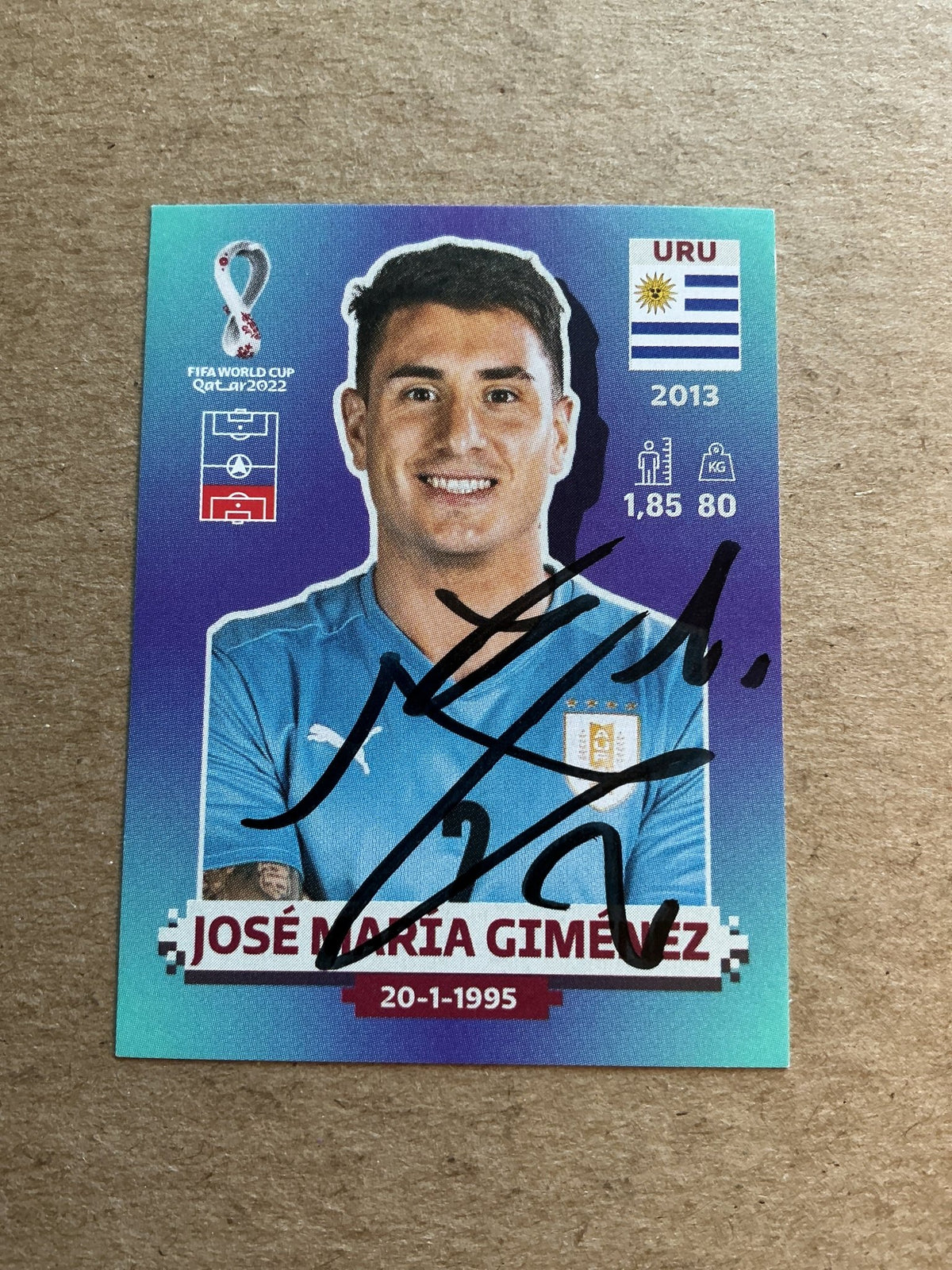 Jose Maria Gimenez, Uruguay 🇺🇾 FIFA World Cup 2022 Panini hand signed - Autographs-World