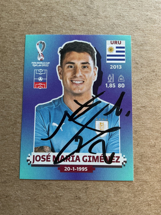 Jose Maria Gimenez, Uruguay 🇺🇾 FIFA World Cup 2022 Panini hand signed - Autographs-World