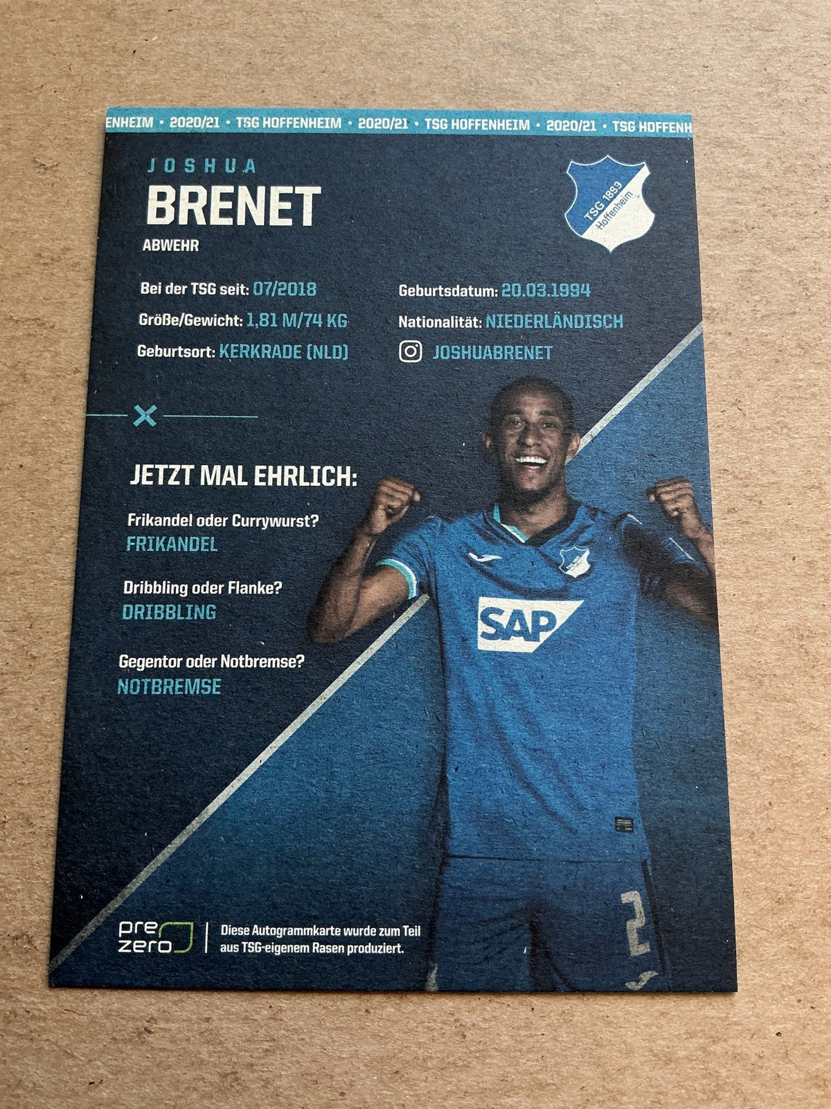 Joshua Brenet, Netherlands 🇳🇱 TSG 1899 Hoffenheim 2020/21 hand signed - Autographs-World