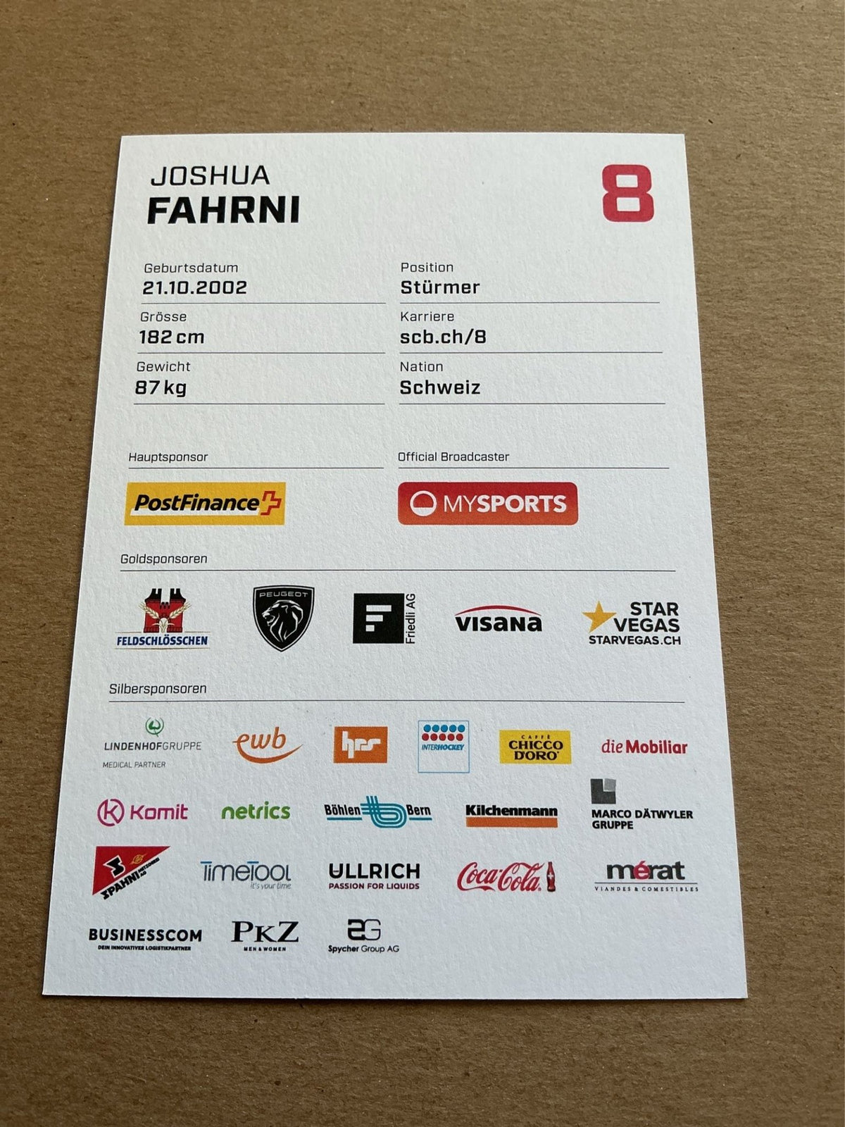 Joshua Fahrni, Switzerland 🇨🇭 SC Bern 2023/24 hand signed - Autographs-World