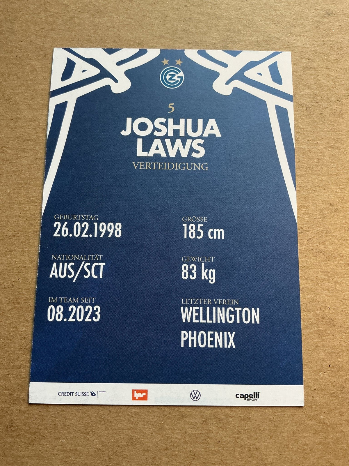 Joshua Laws, Australia 🇦🇺 Grasshopper Club Zürich 2023/24 hand signed - Autographs-World