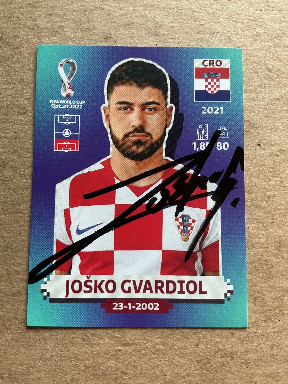 Josko Gvardiol, Croatia 🇭🇷 FIFA World Cup 2022 Panini hand signed - Autographs-World