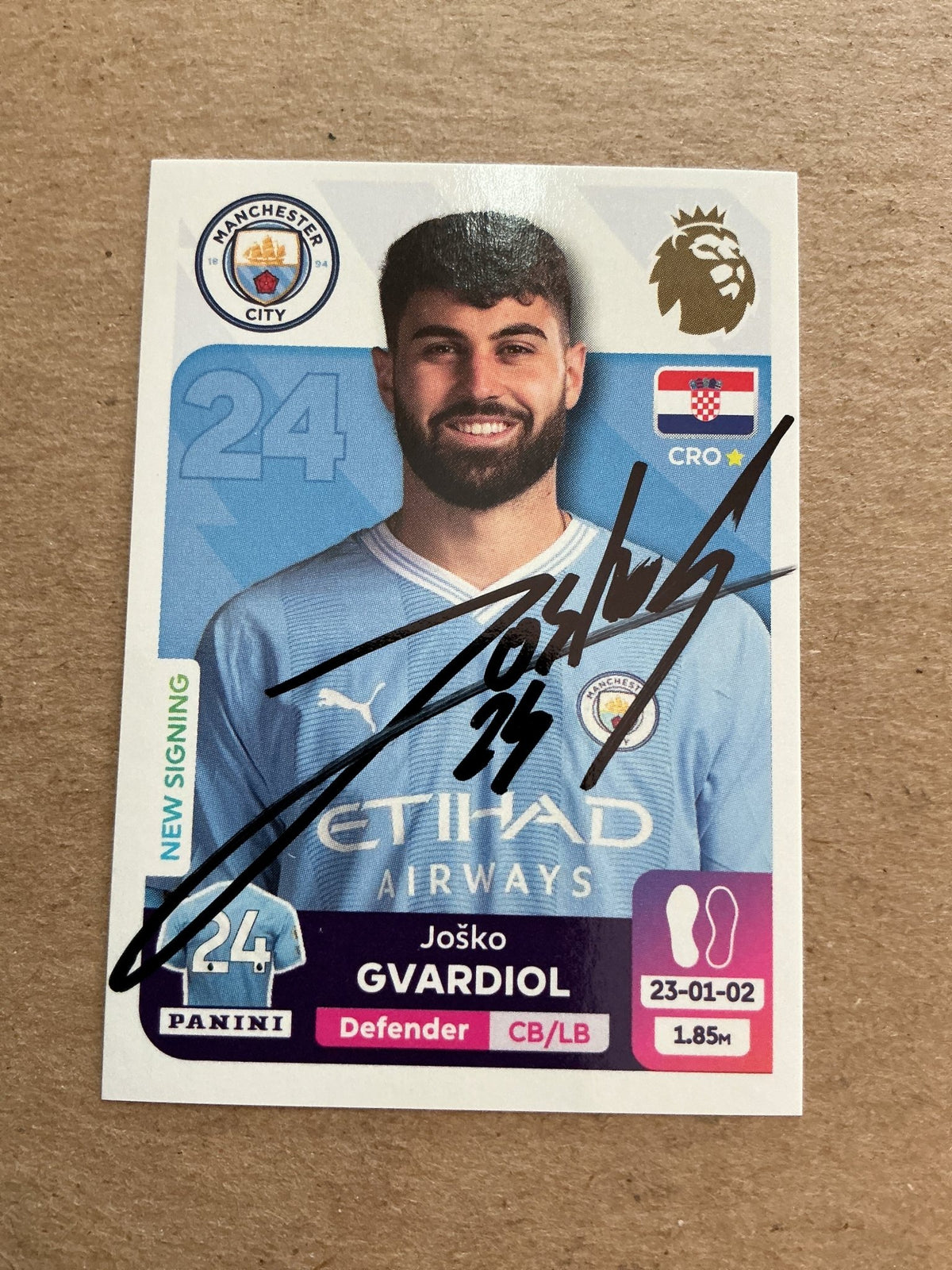 Josko Gvardiol, Croatia 🇭🇷 Manchester City 2024 Panini hand signed - Autographs-World