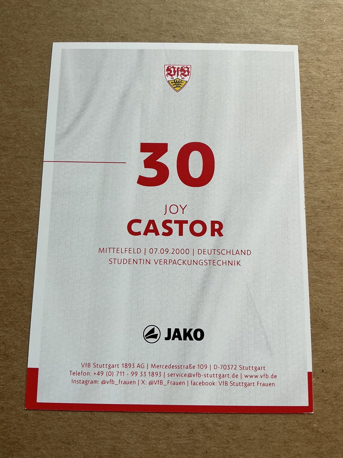 Joy Castor, Germany 🇩🇪 VfB Stuttgart 2024/25 hand signed - Autographs-World