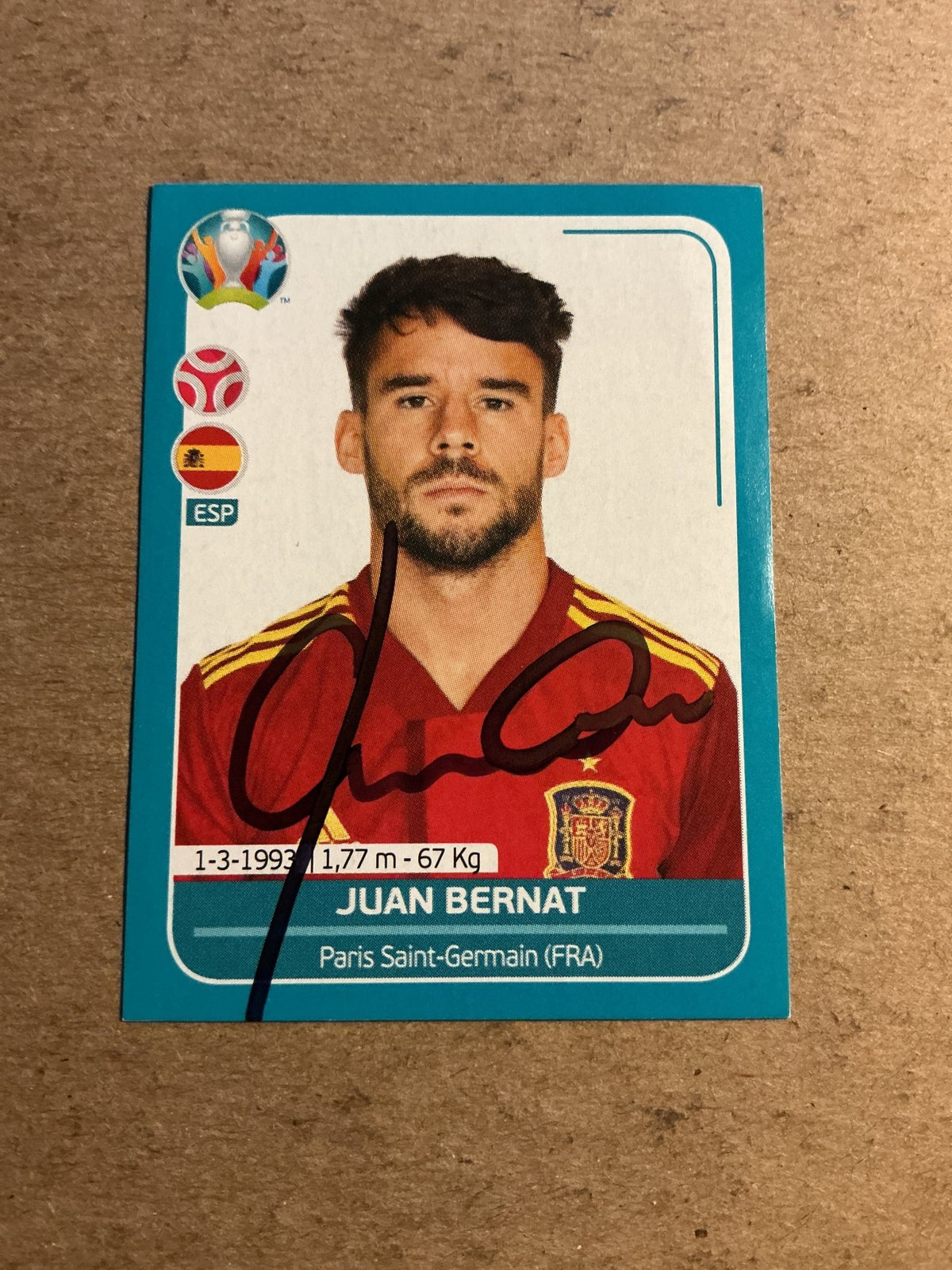 Juan Bernat, Spain 🇪🇸 UEFA Euro 2020 Panini hand signed - Autographs-World