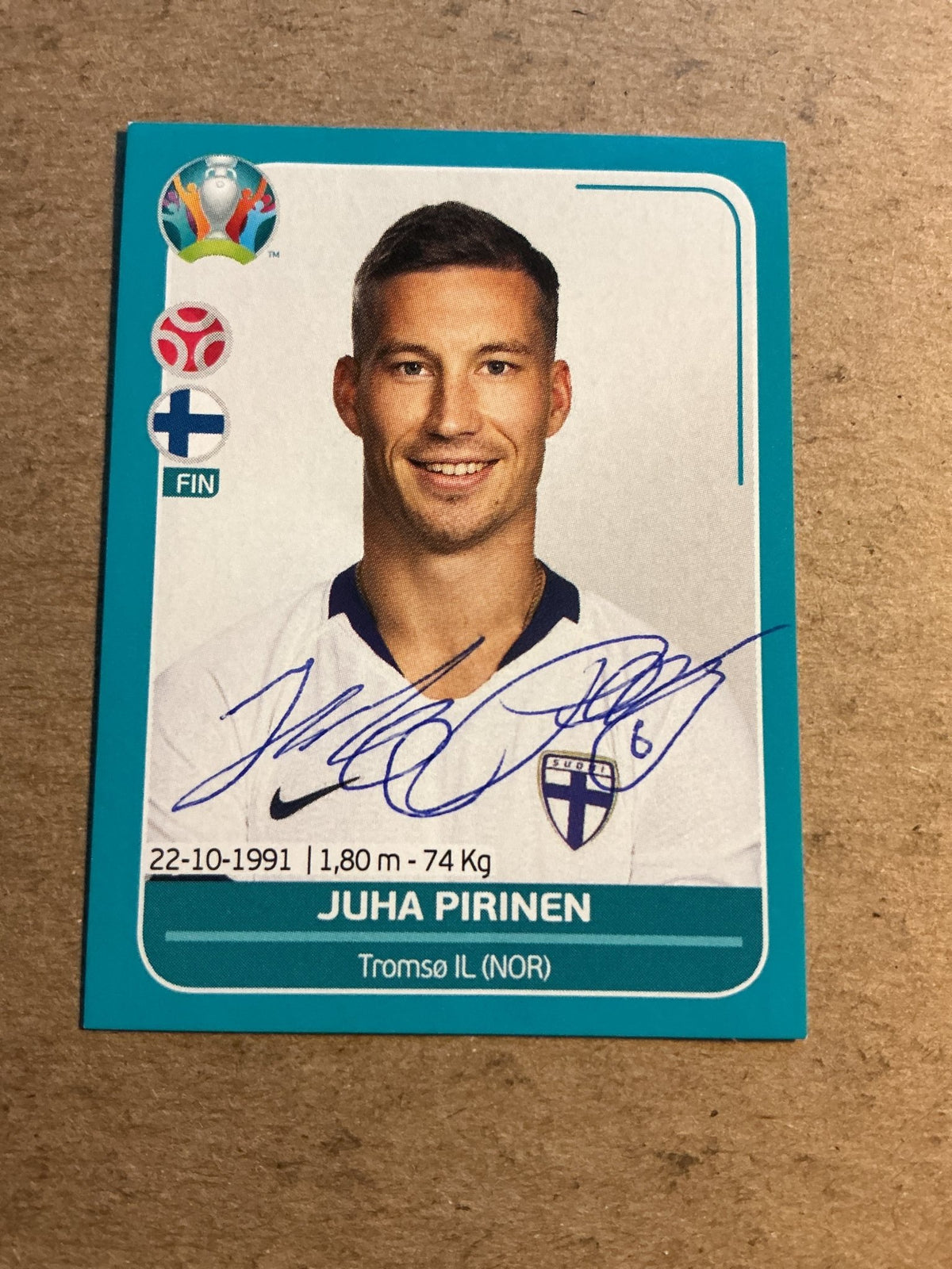 Juha Pirinen, Finland 🇫🇮 UEFA Euro 2020 Panini hand signed - Autographs-World