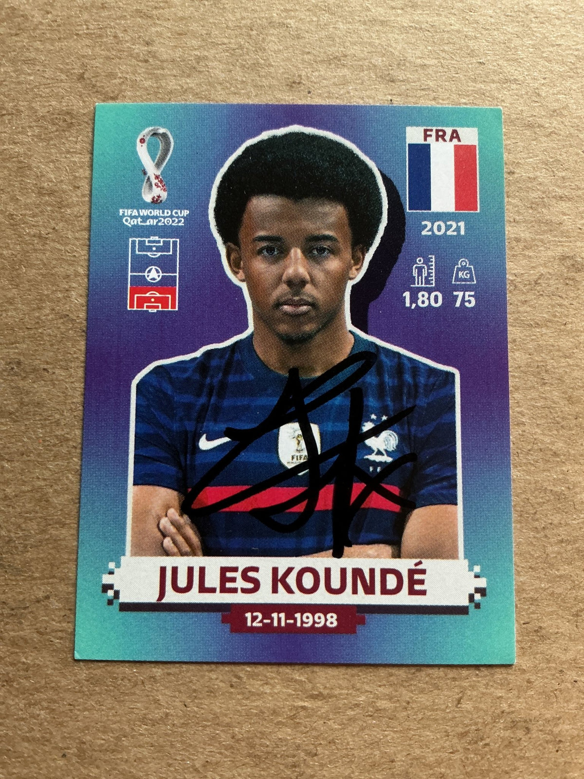 Jules Kounde, France 🇫🇷 FIFA World Cup 2022 Panini hand signed - Autographs-World