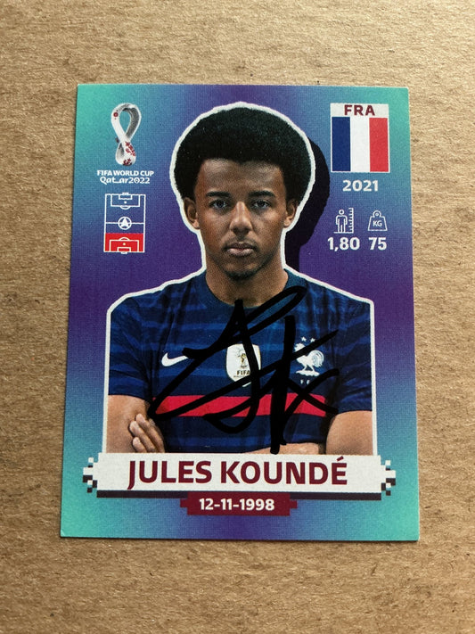 Jules Kounde, France 🇫🇷 FIFA World Cup 2022 Panini hand signed - Autographs-World
