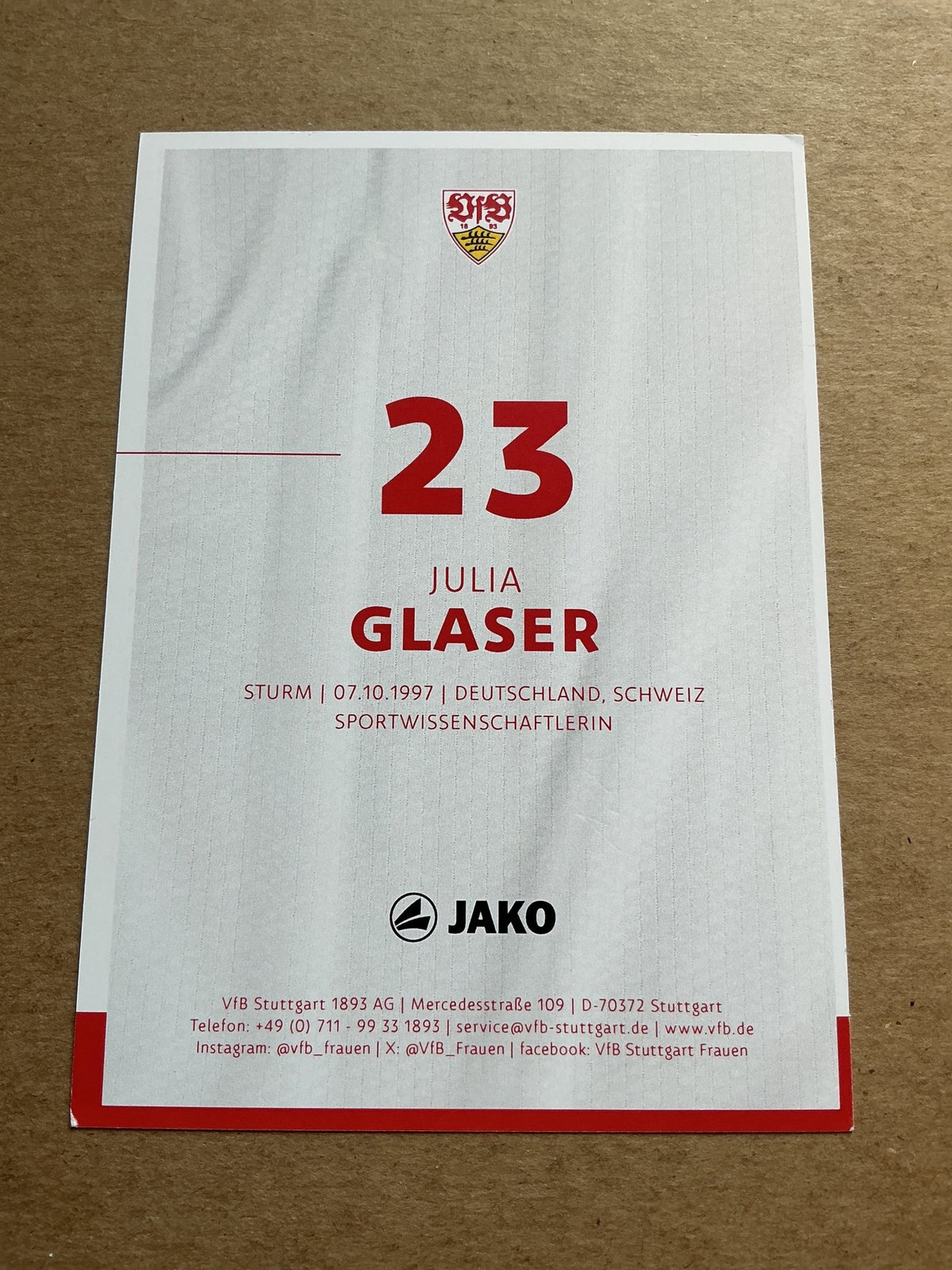 Julia Glaser, Germany 🇩🇪 VfB Stuttgart 2024/25 hand signed - Autographs-World