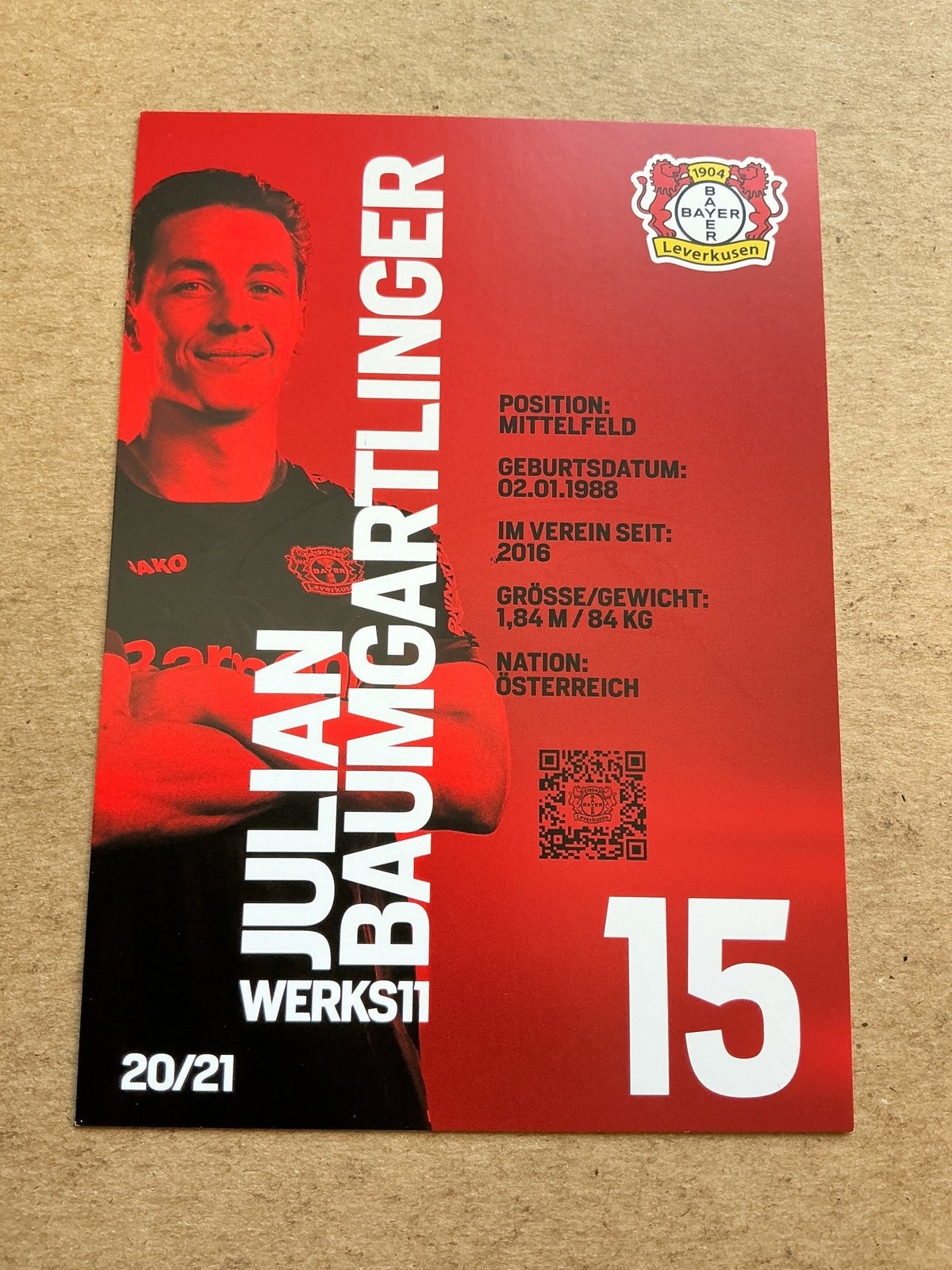 Julian Baumgartlinger, Austria 🇦🇹 Bayer 04 Leverkusen 2020/21 hand signed - Autographs-World