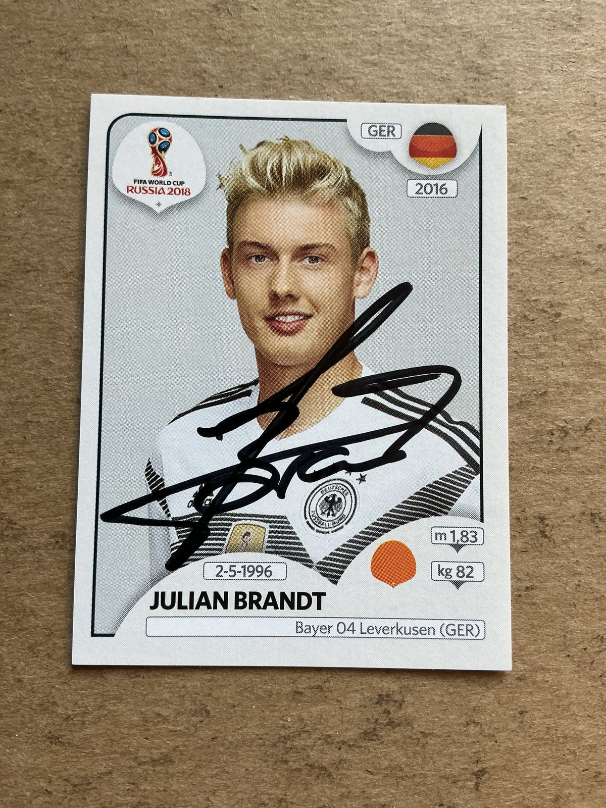 Julian Brandt, Germany 🇩🇪 FIFA World Cup 2018 Panini hand signed - Autographs-World