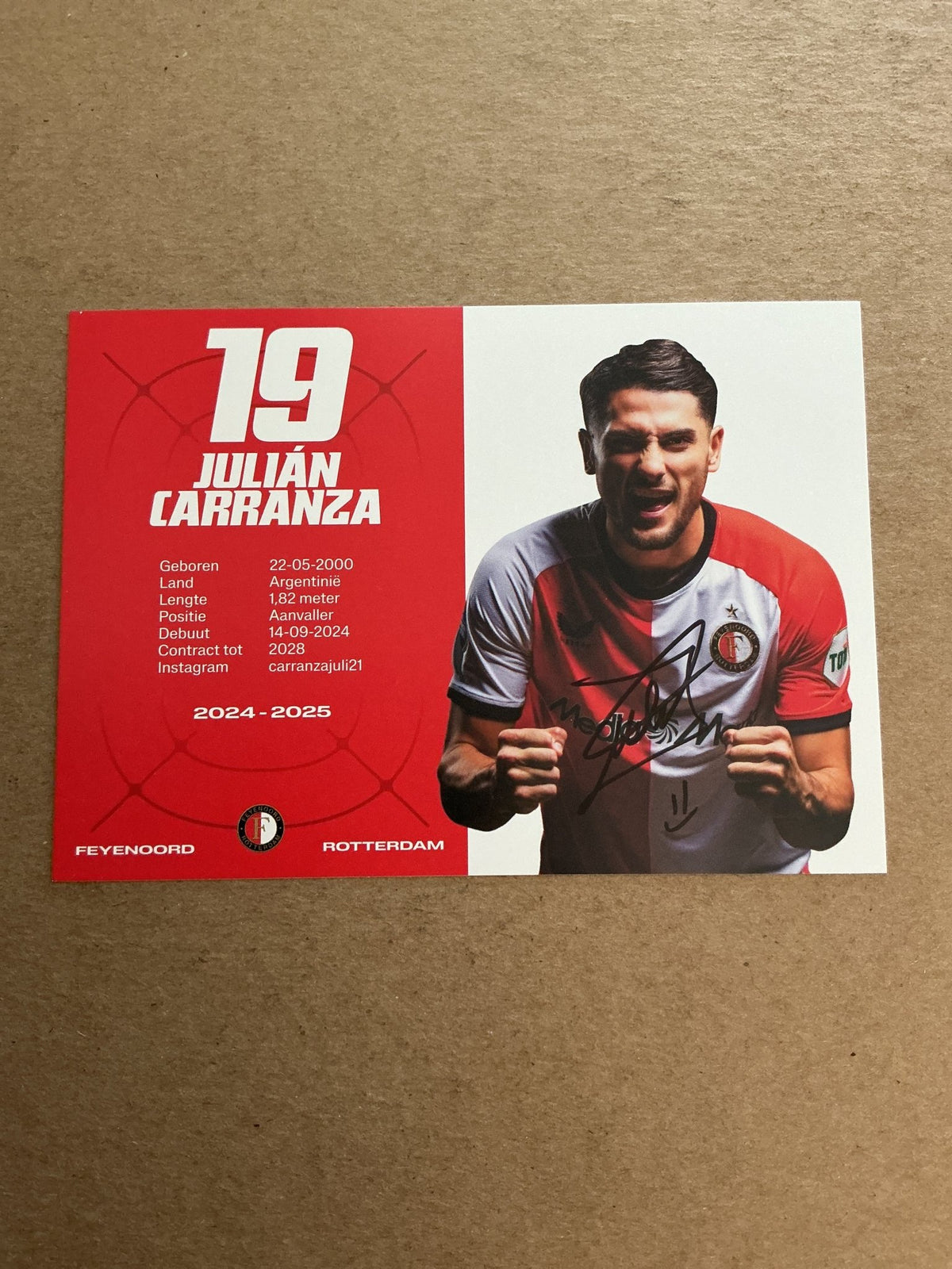 Julian Carranza, Argentina 🇦🇷 Feyenoord Rotterdam 2024/25 hand signed - Autographs-World
