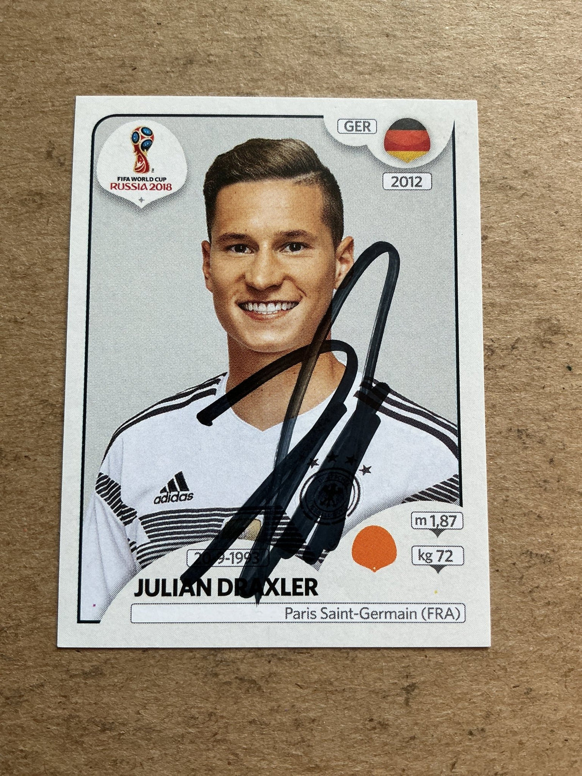Julian Draxler, Germany 🇩🇪 FIFA World Cup 2018 Panini hand signed - Autographs-World
