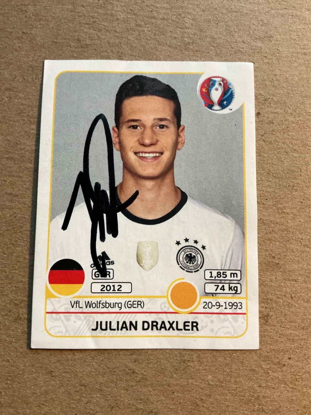 Julian Draxler, Germany 🇩🇪 UEFA Euro 2016 Panini hand signed - Autographs-World