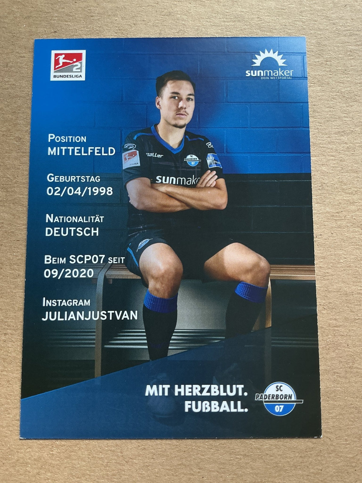 Julian Justvan, Germany 🇩🇪 SC Paderborn 07 2020/21 hand signed - Autographs-World