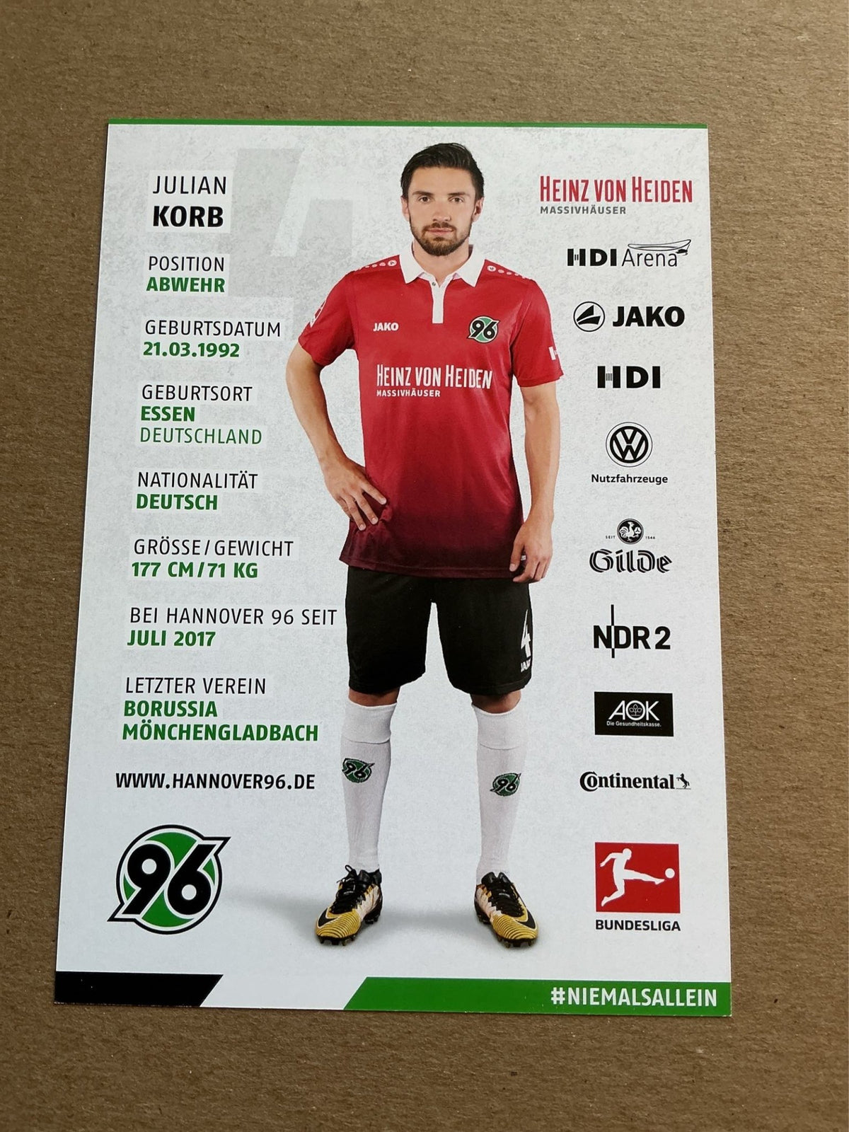Julian Korb, Germany 🇩🇪 Hannover 96 2017/18 hand signed - Autographs-World