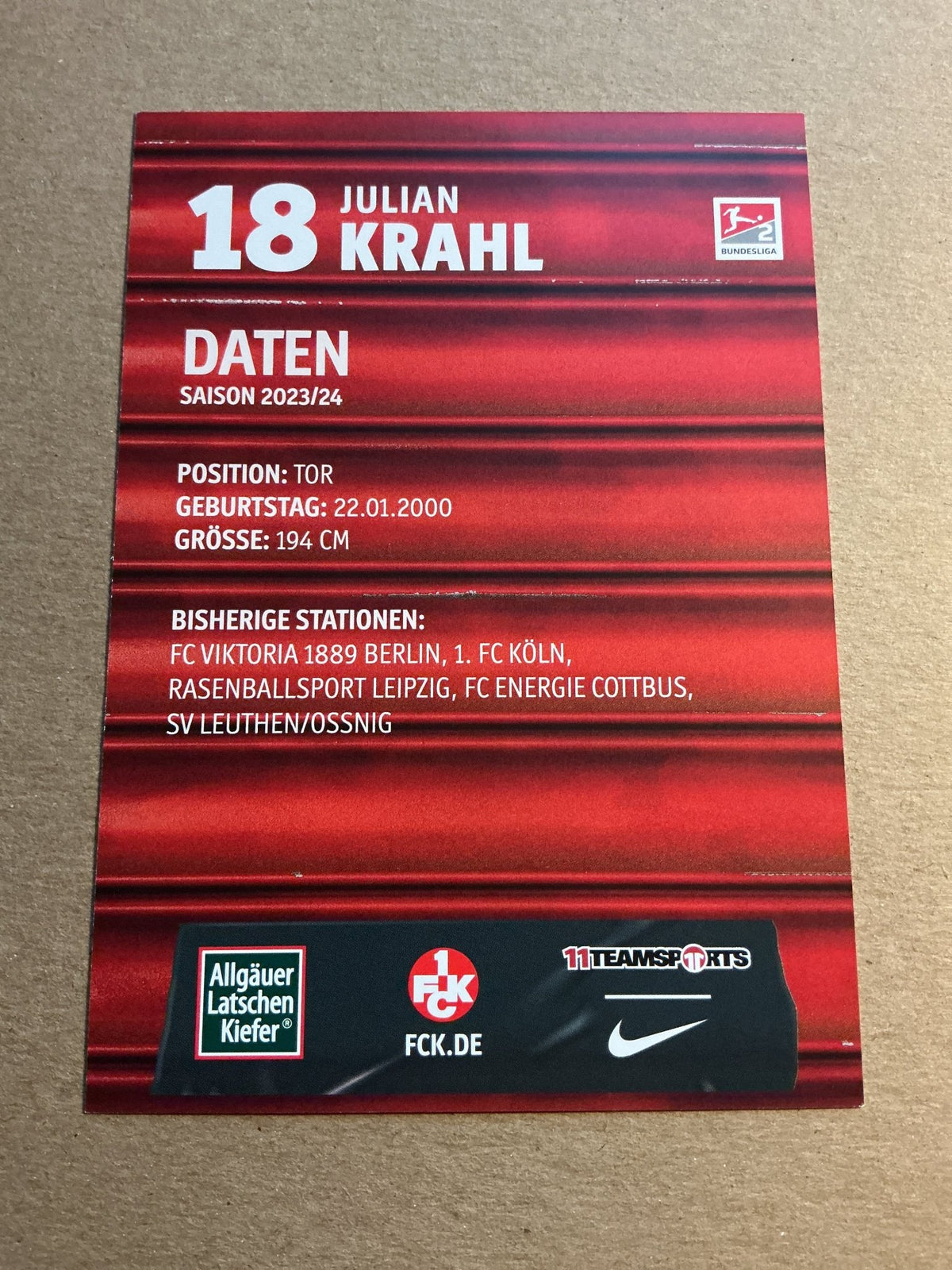 Julian Krahl, Germany 🇩🇪 1.FC Kaiserslautern 2023/24 hand signed - Autographs-World