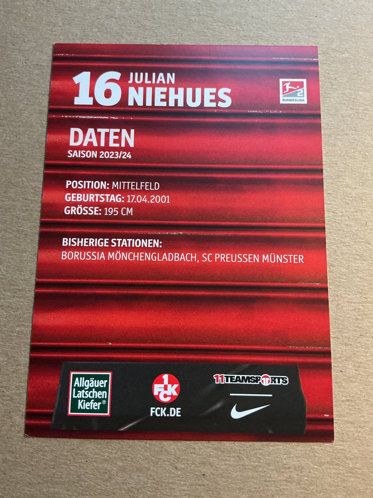 Julian Niehues, Germany 🇩🇪 1.FC Kaiserslautern 2023/24 hand signed - Autographs-World