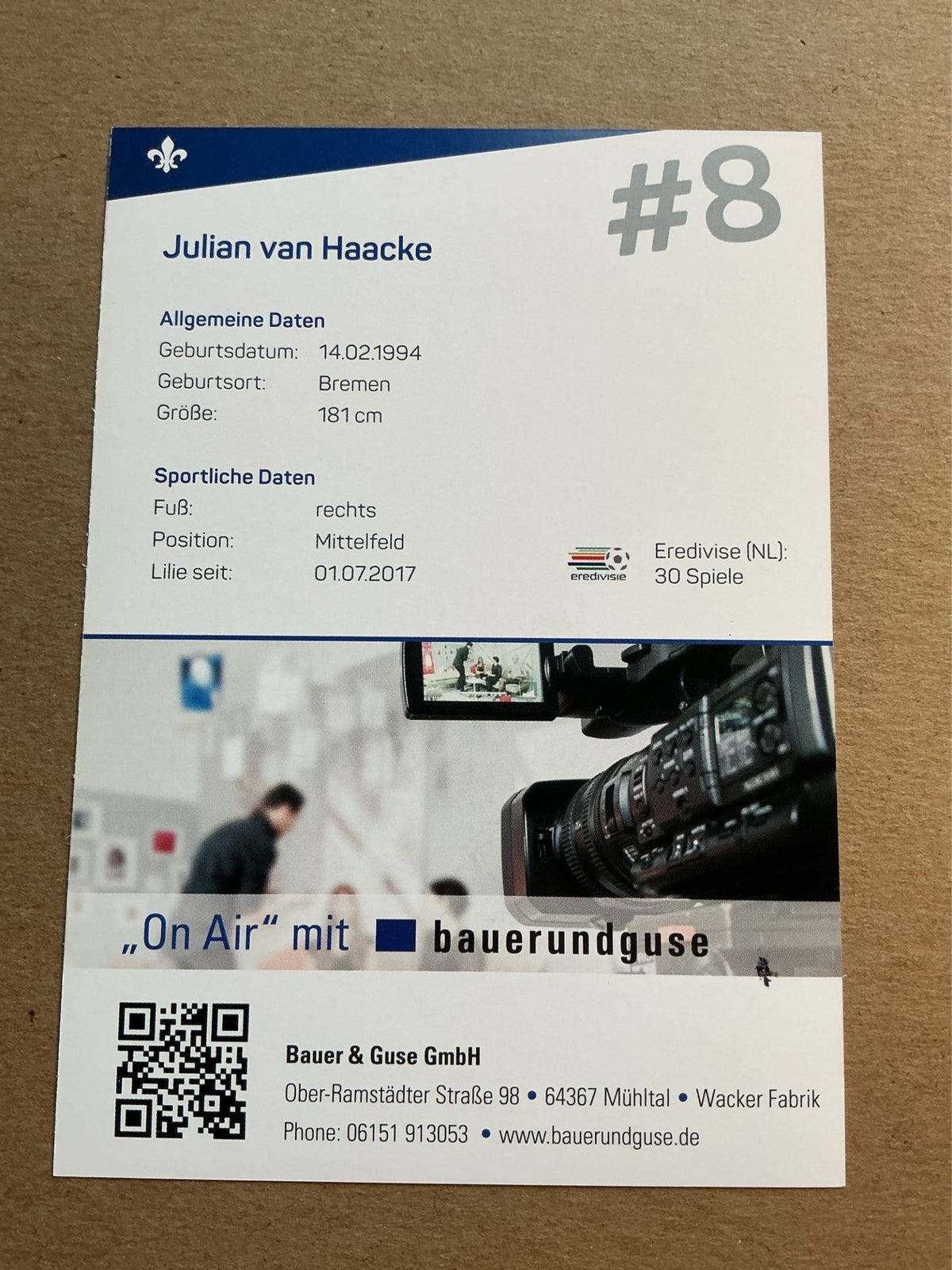 Julian van Haacke, Germany 🇩🇪 SV Darmstadt 98 2017/18 hand signed - Autographs-World