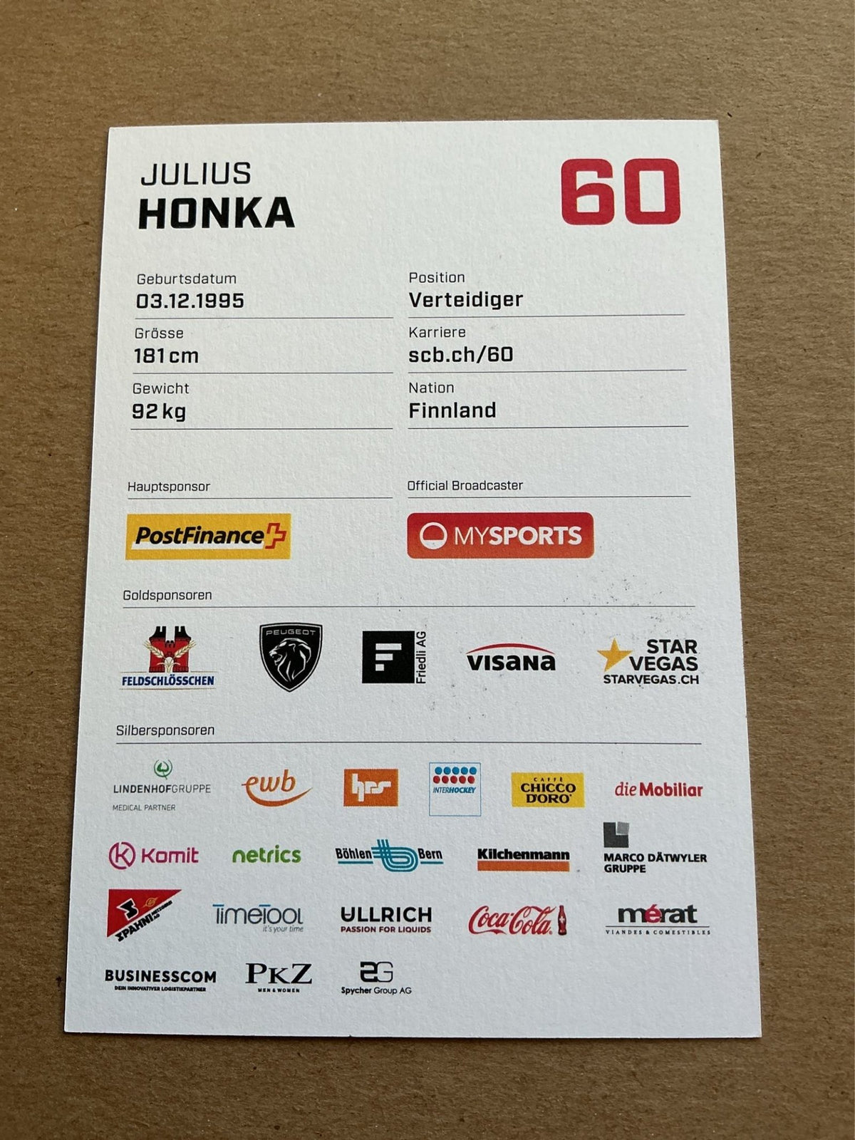 Julius Honka, Finland 🇫🇮 SC Bern 2023/24 hand signed - Autographs-World