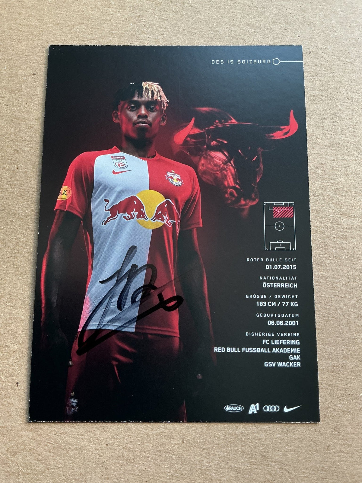Junior Adamu, Austria 🇦🇹 Red Bull Salzburg 2020/21 hand signed - Autographs-World