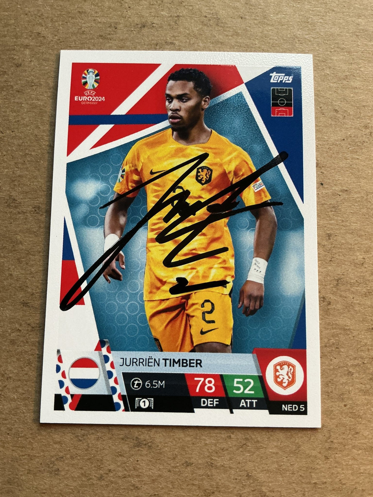 Jurriën Timber, Netherlands 🇳🇱 UEFA Euro 2024 hand signed - Autographs-World