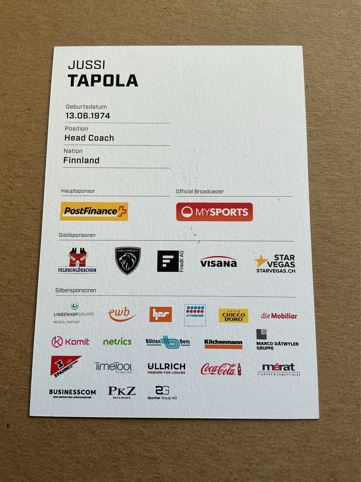 Jussi Tapola, Finland 🇫🇮 SC Bern 2023/24 hand signed - Autographs-World