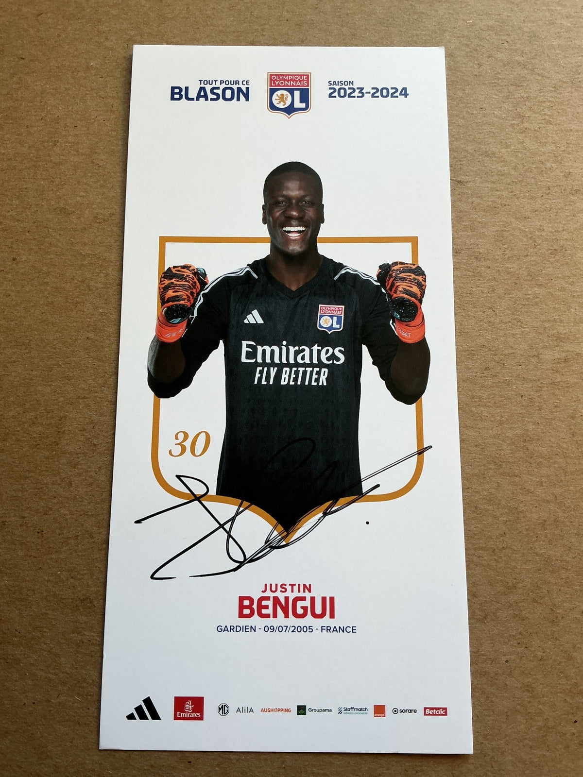 Justin Bengui, France 🇫🇷 Olympique Lyon 2023/24 hand signed - Autographs-World