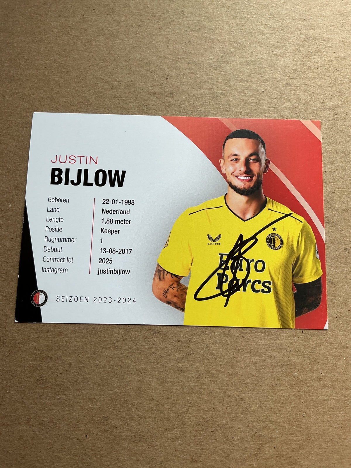 Justin Bijlow, Netherlands 🇳🇱 Feyenoord Rotterdam 2023/24 hand signed - Autographs-World