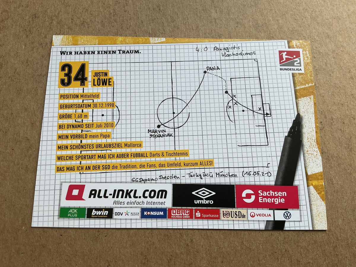 Justin Löwe, Germany 🇩🇪 Dynamo Dresden 2021/22 hand signed - Autographs-World